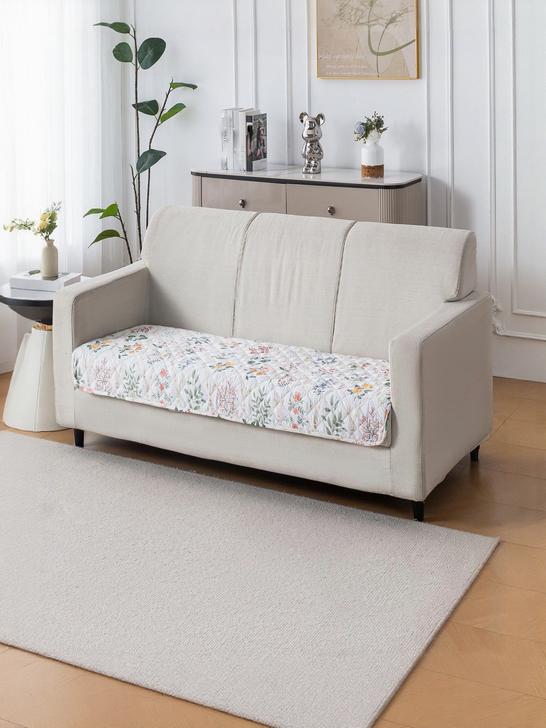 HOUSE OF QUIRK  White & Green Printed Other Sofa Mat 80x150 CM