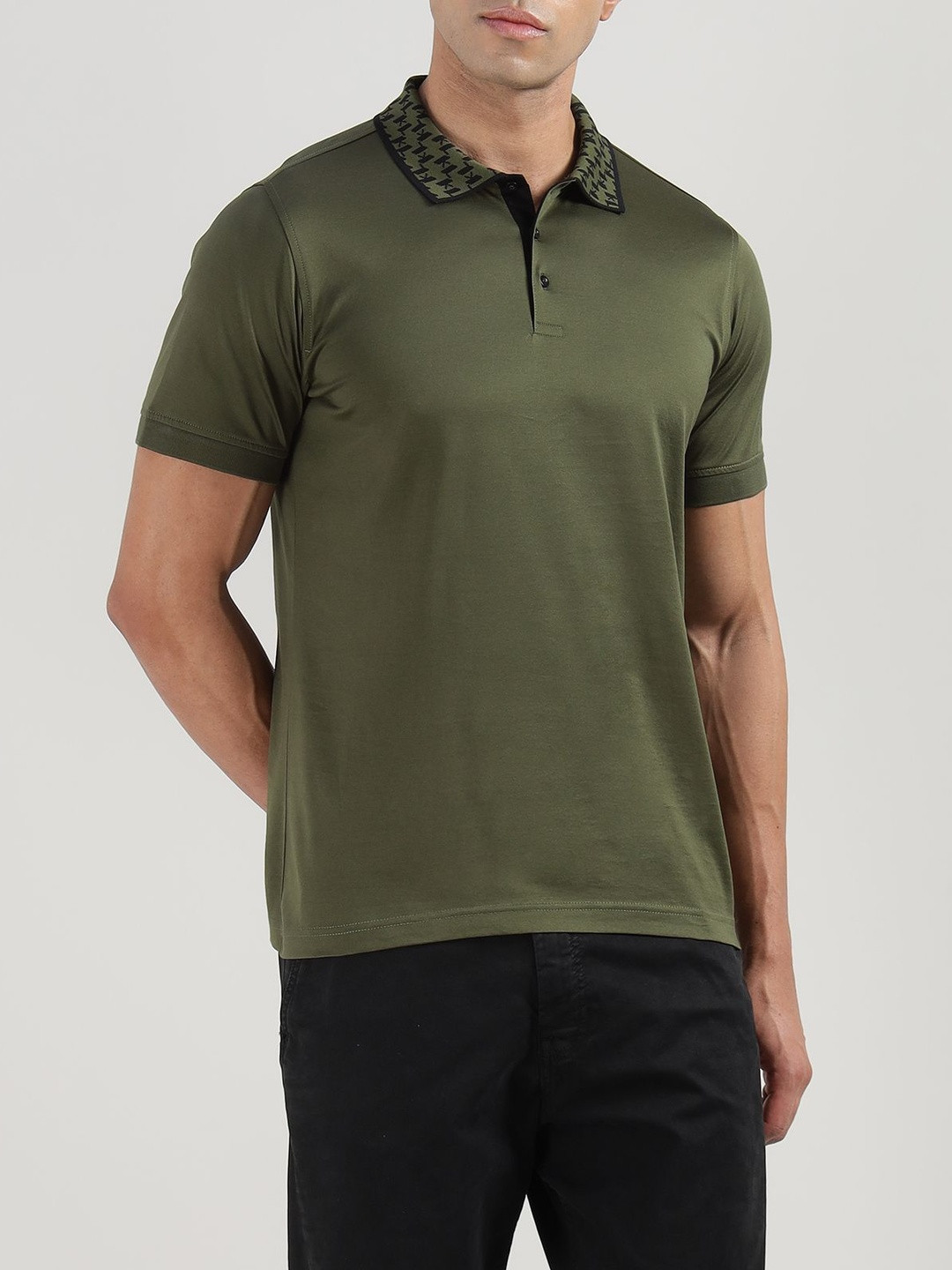 Karl Lagerfeld Men KL Monogram Knit Polo Collar T-shirt