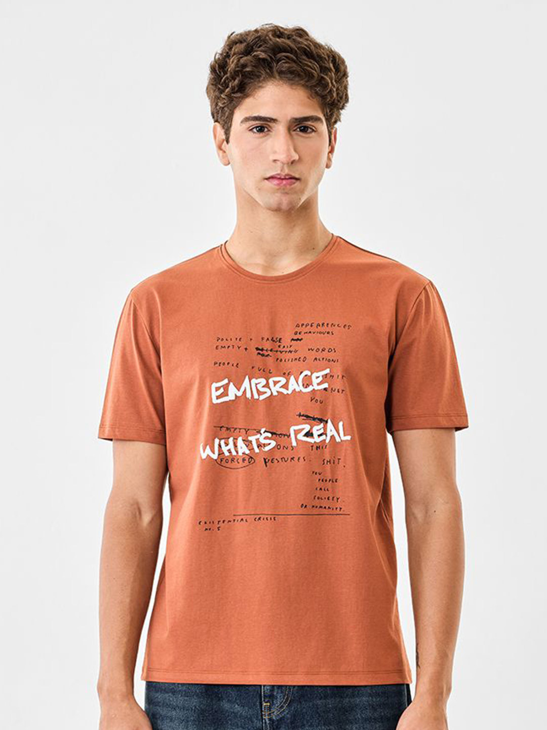 Snitch Men Rust Graphic Printed Regular Fit T-shirt