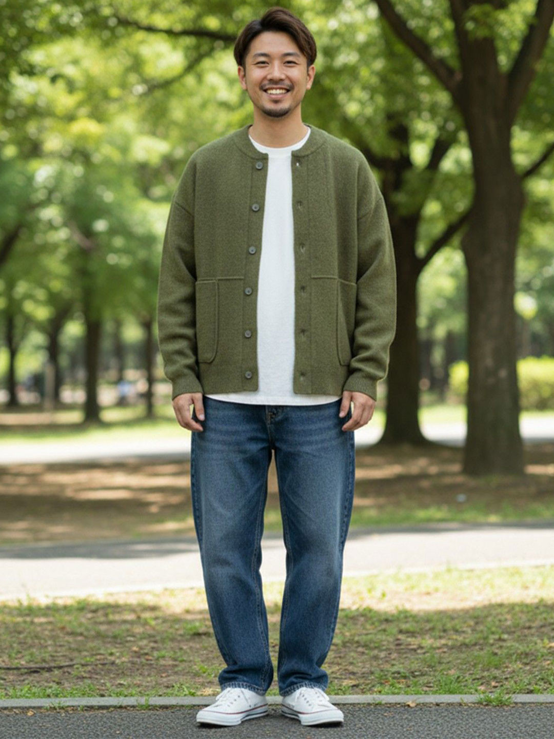 HERE&NOW Men Green Long Sleeves Round Neck Cardigan