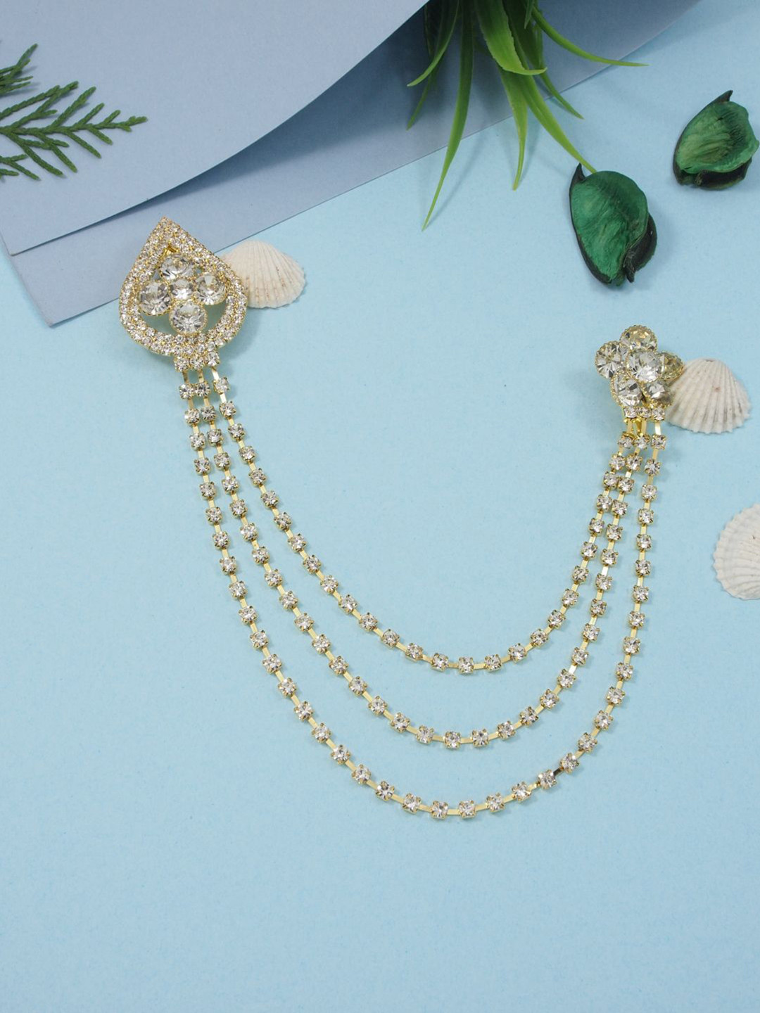 I Jewels Gold Plated Artificial Stones Studded And Beaded Brooch