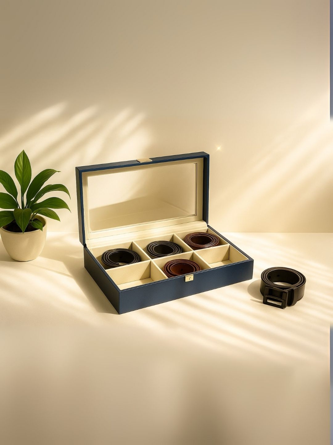 THE BIG TROVE Blue Leatherette Tie 6 Slot Reusable Jewellery Organiser