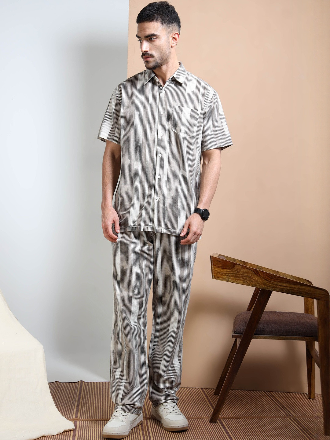 RIGS AND RAGS Striped Short Sleeves Relaxed Fit Shirt With Trousers Co-ords