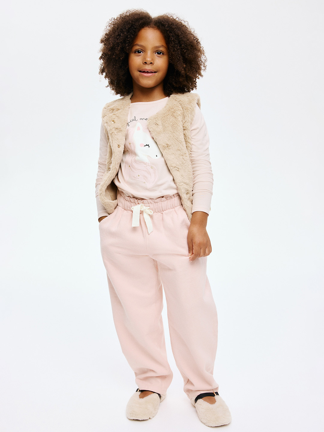 H&M Girls Pink Printed Casual Jersey Top