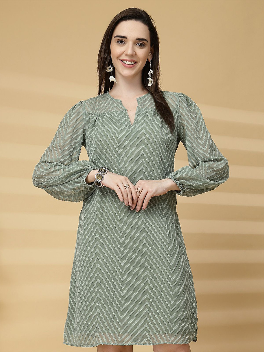 Vastraa Fusion Bishop Sleeve Georgette Dress