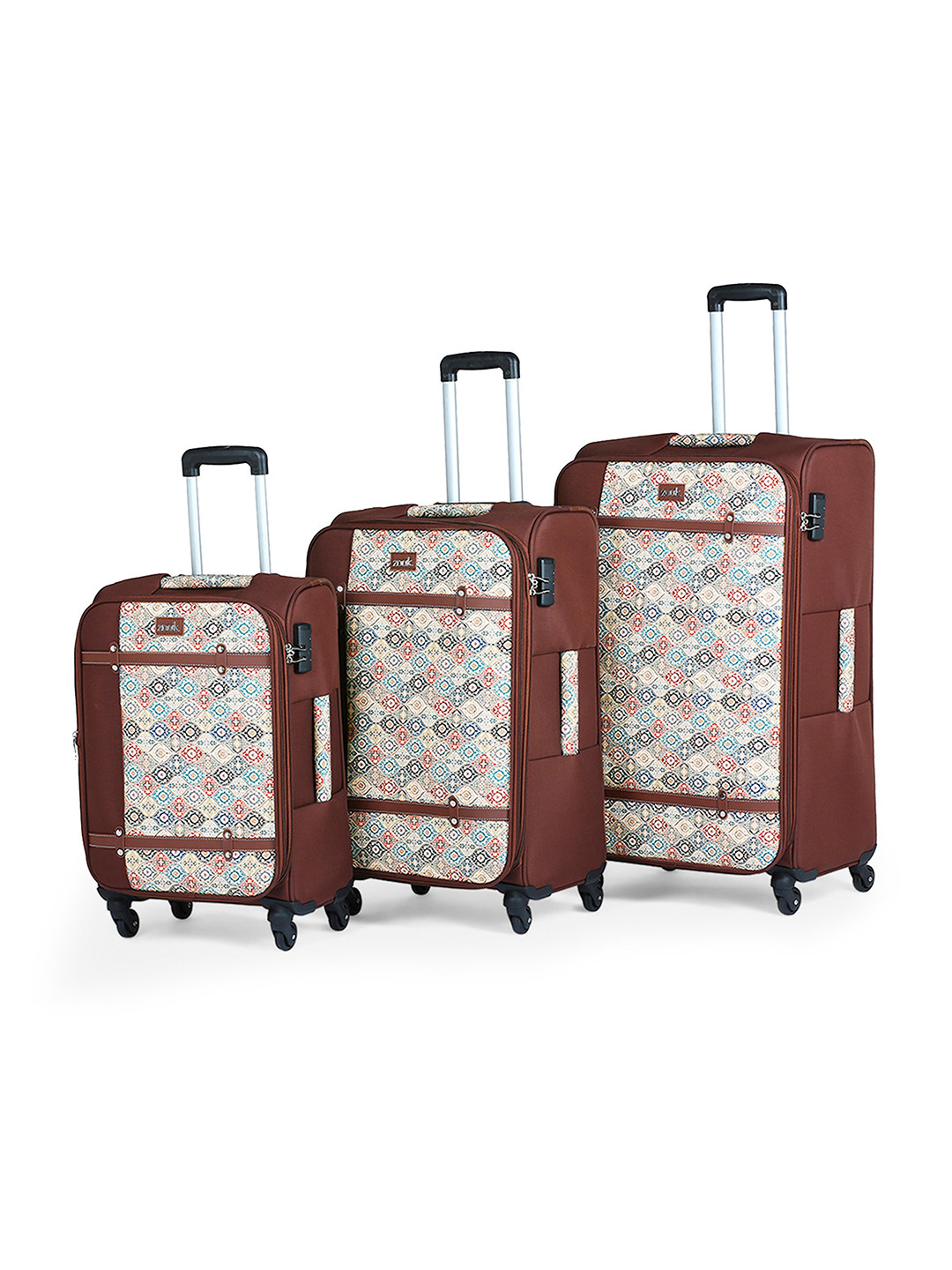 ZOUK Unsiex Set of 3 Jammu Kaleen Saira Cabin, Medium & Large Trolley Bags