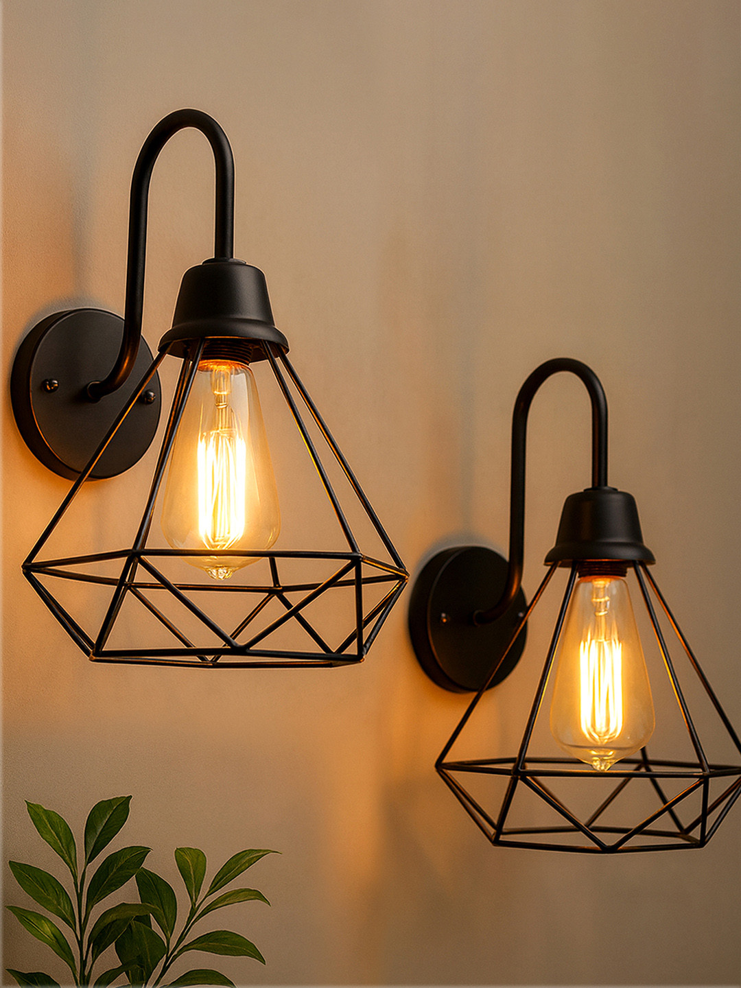 Farmhouse Metal Diamond Cage Vanity Industrial Wall Sconce Black, set of 2