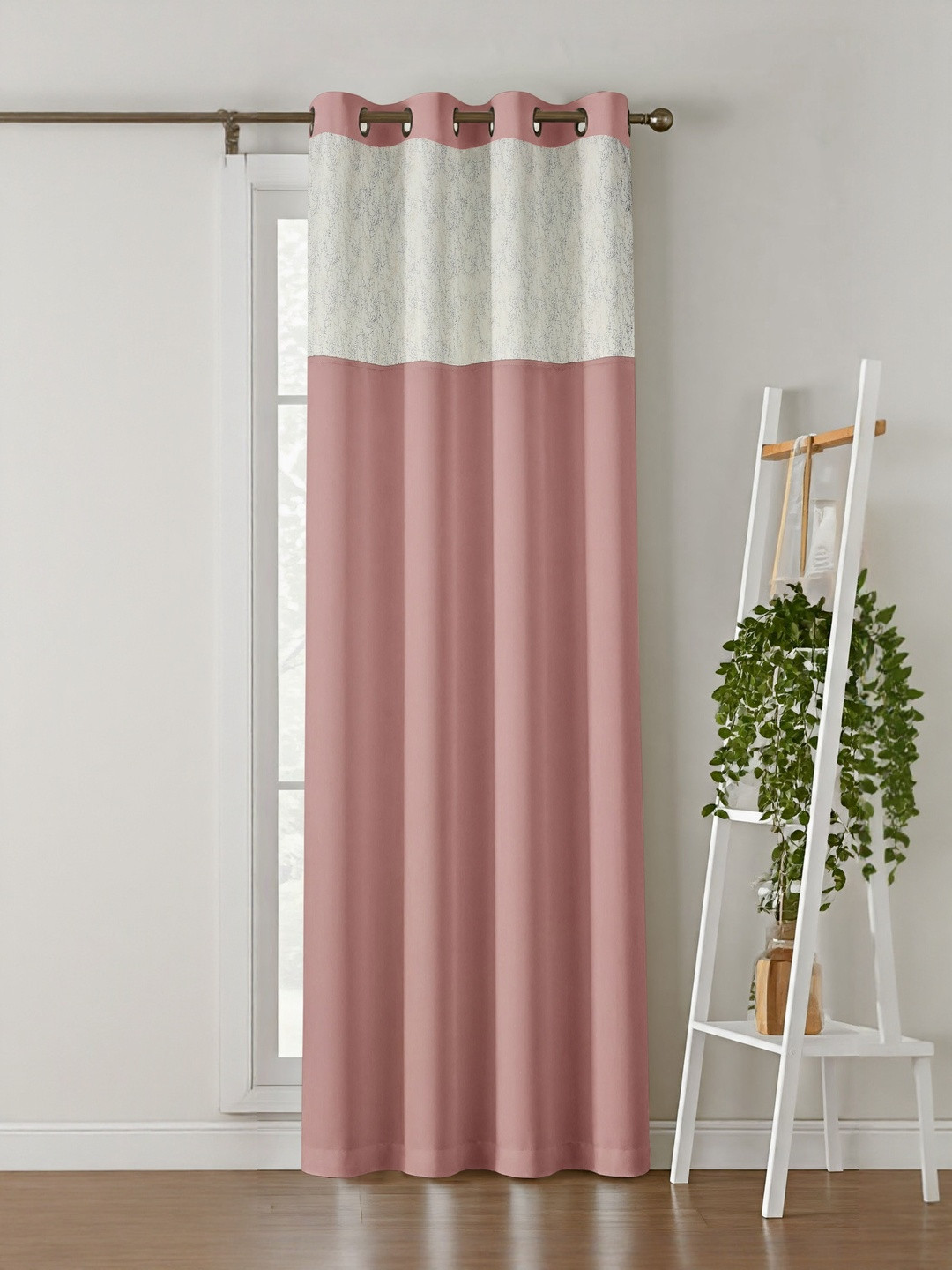 Aura Peach-Coloured & White Black Out Door Curtain