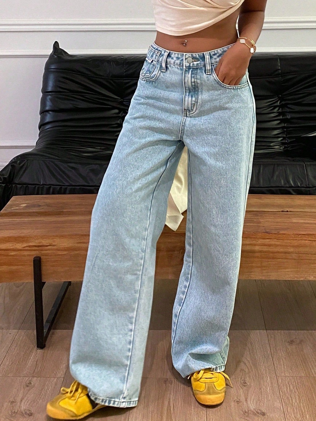 MERCEL Women Jean Wide Leg High-Rise Heavy Fade Stretchable Jeans