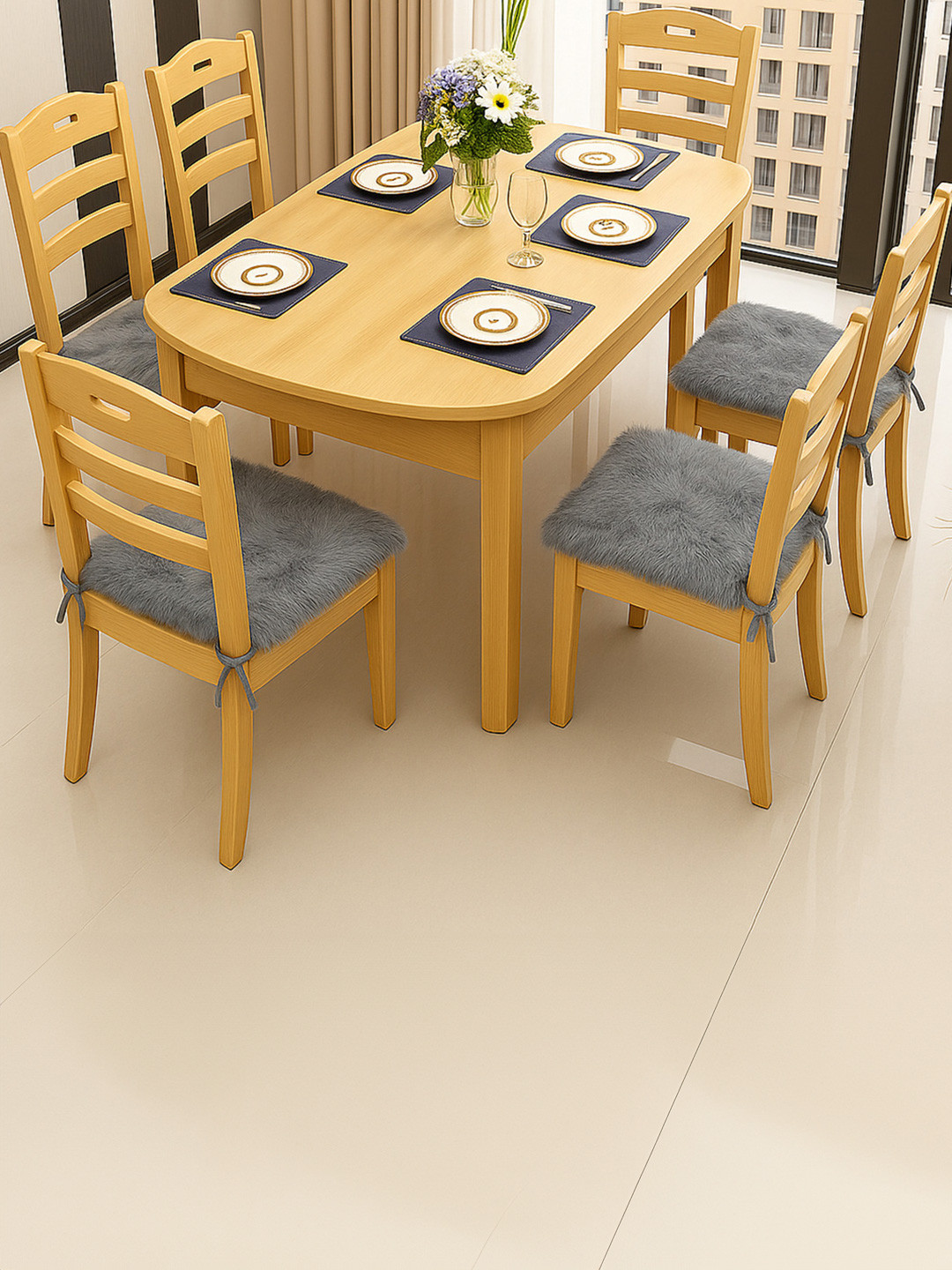 Cortina Grey 6Pcs Comfortable Seat Square Chair Pads