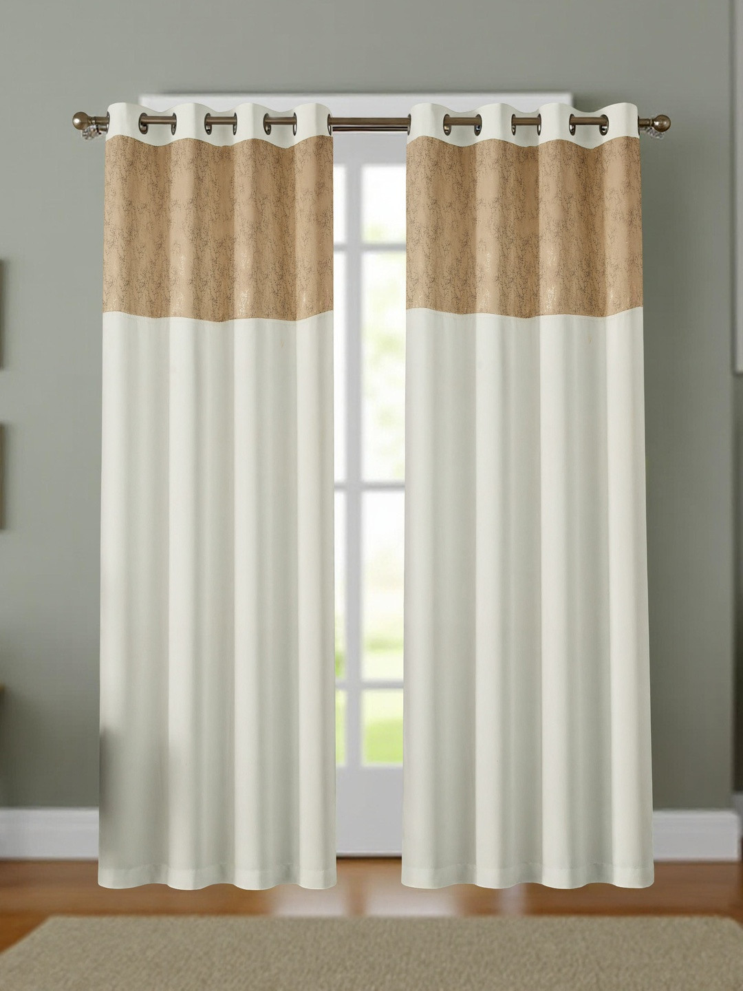 Aura Cream-Coloured Velvet Thermal Insulated 2 Pieces Black Out Eyelet Door Curtains