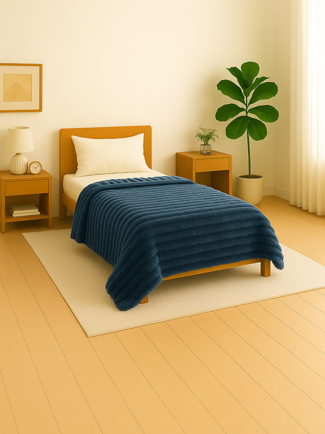 Cortina 350 GSM Mild Winter Striped Single Blanket Dark Grey