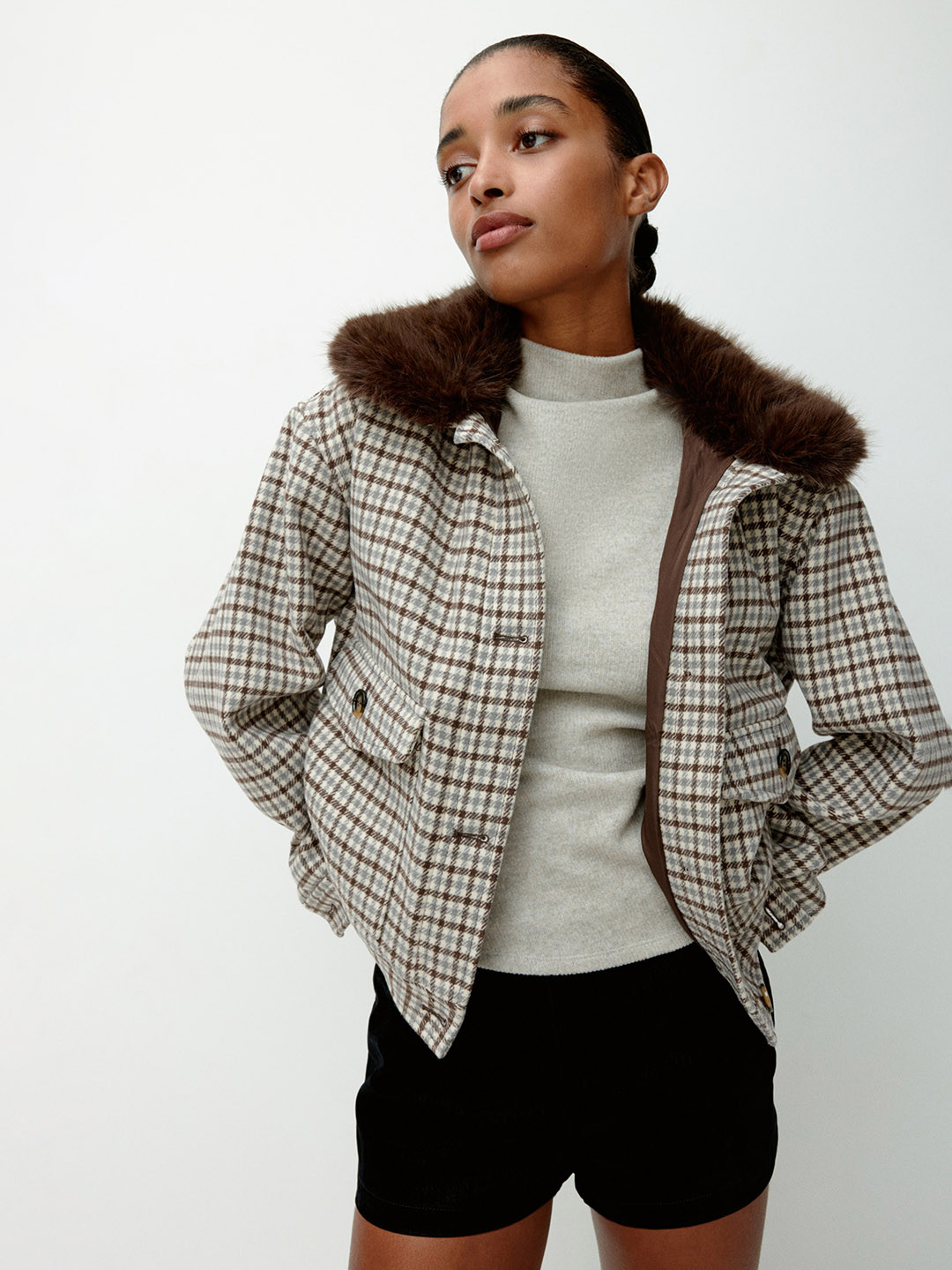 H&M Fluffy-Collar Twill Jacket
