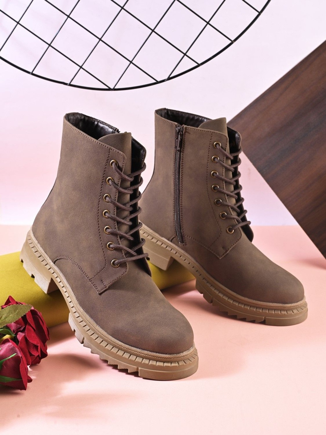 San Frissco Women Suede High Top Winter Round Toe Regular Blocked Heeled Chelsea Boots