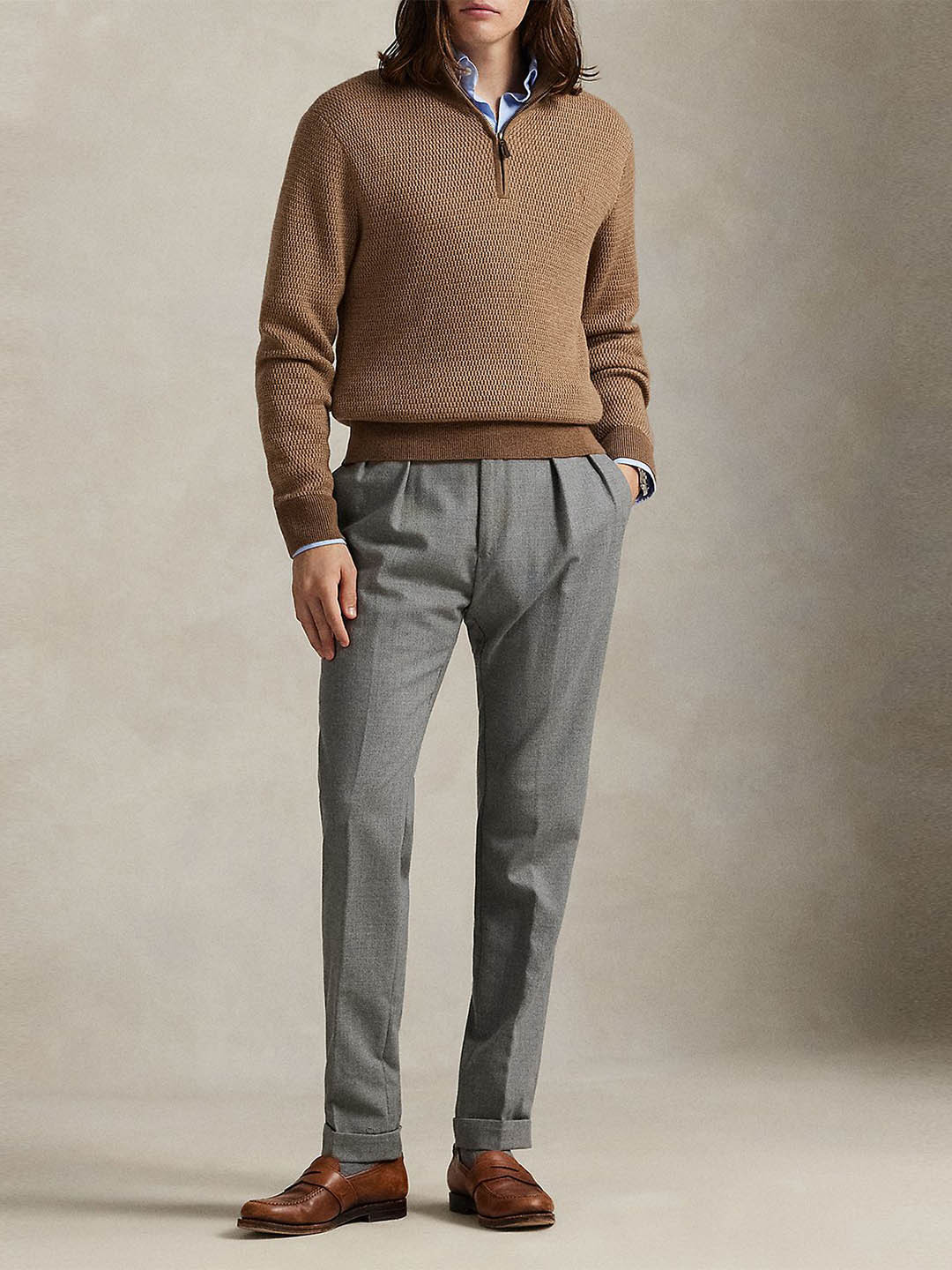 Polo Ralph Lauren Men Self-Design Woolen Quarter Zip Sweater