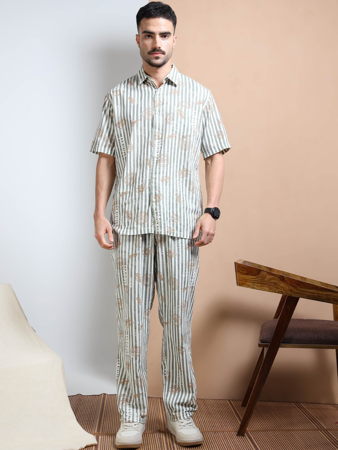 RIGS AND RAGS Striped Short Sleeves Relax Fit Shirt With Joggers