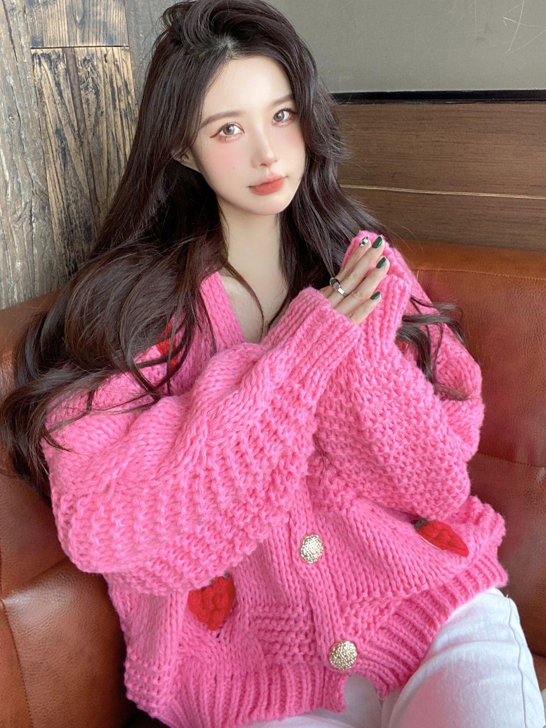 StyleCast Women Open Knit Stawberry-Applique Oversized Cardigan