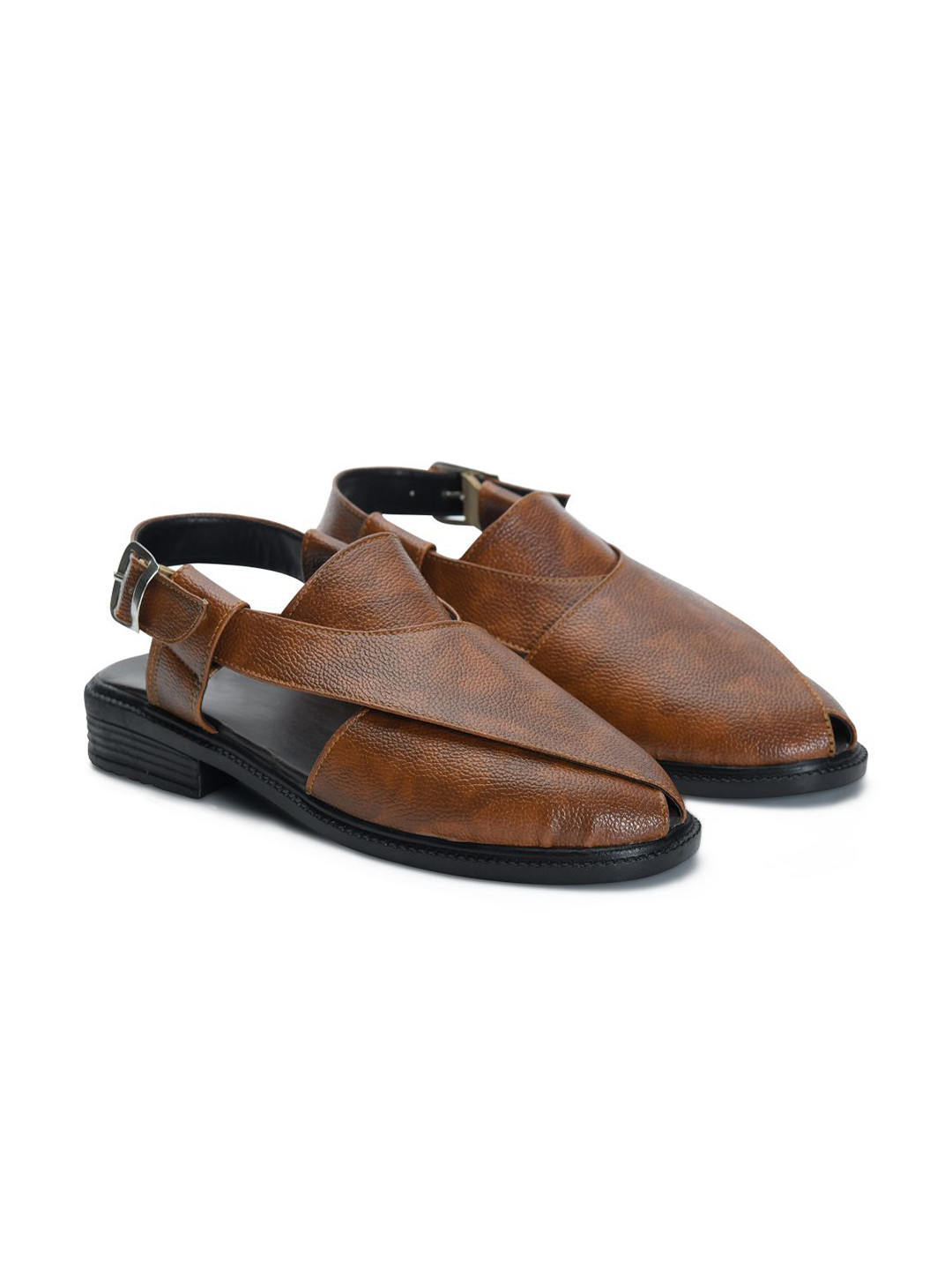 STEPSOFT Men Ethnic Peshawari-Style Faux Leather Comfort Sandals with Slingback Buckle