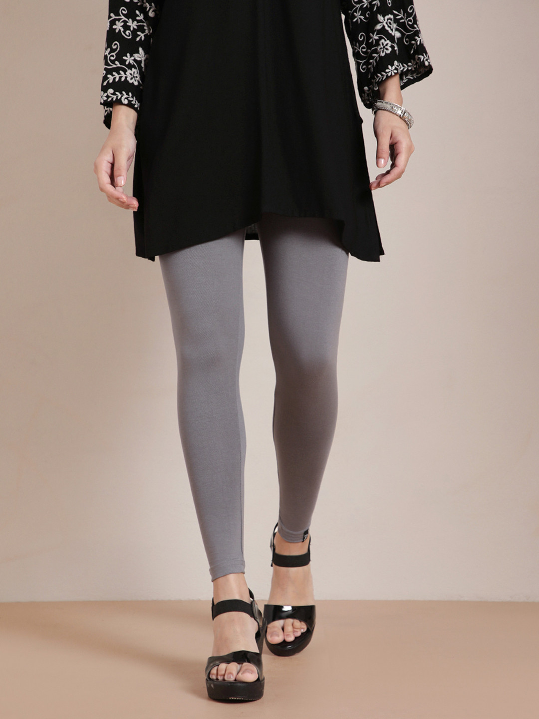 TWIN BIRDS Women Viscose Blend Solid Steel Grey Ankle Length Legging