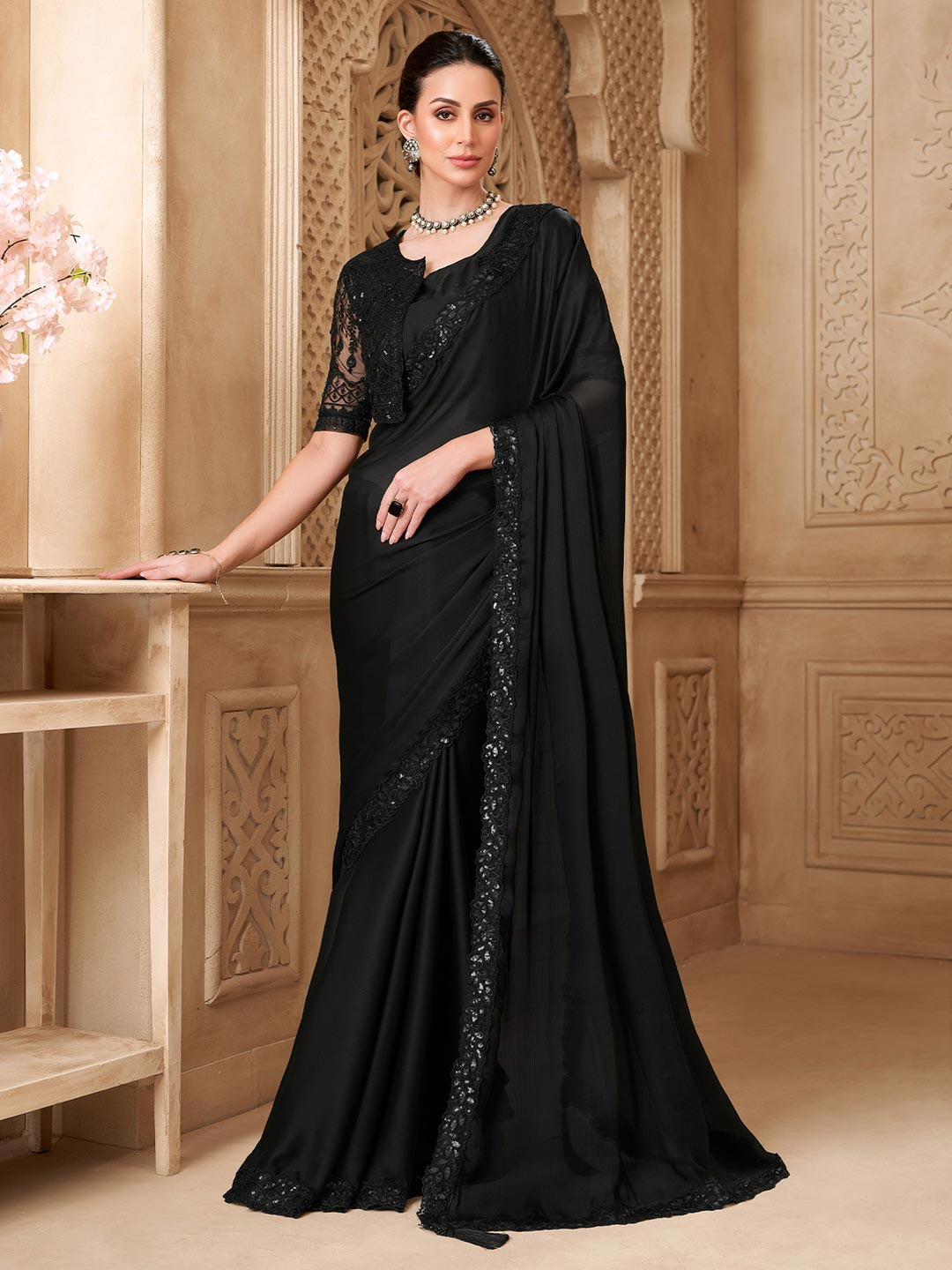 all about you Embellished Sequinned Pure Georgette Heavy Work Saree