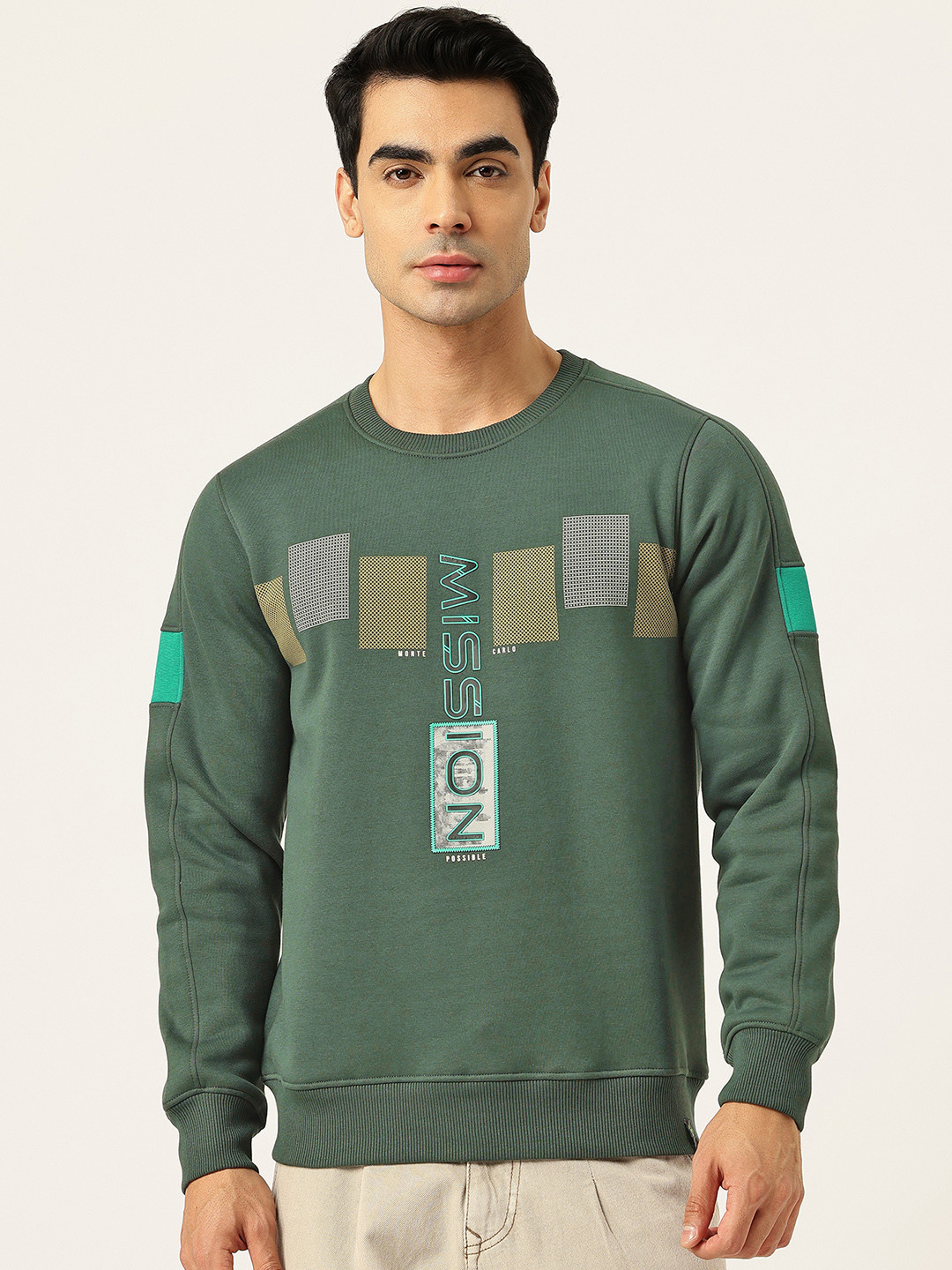 Monte Carlo Geometric Printed Fleece Pullover With Typography Detail