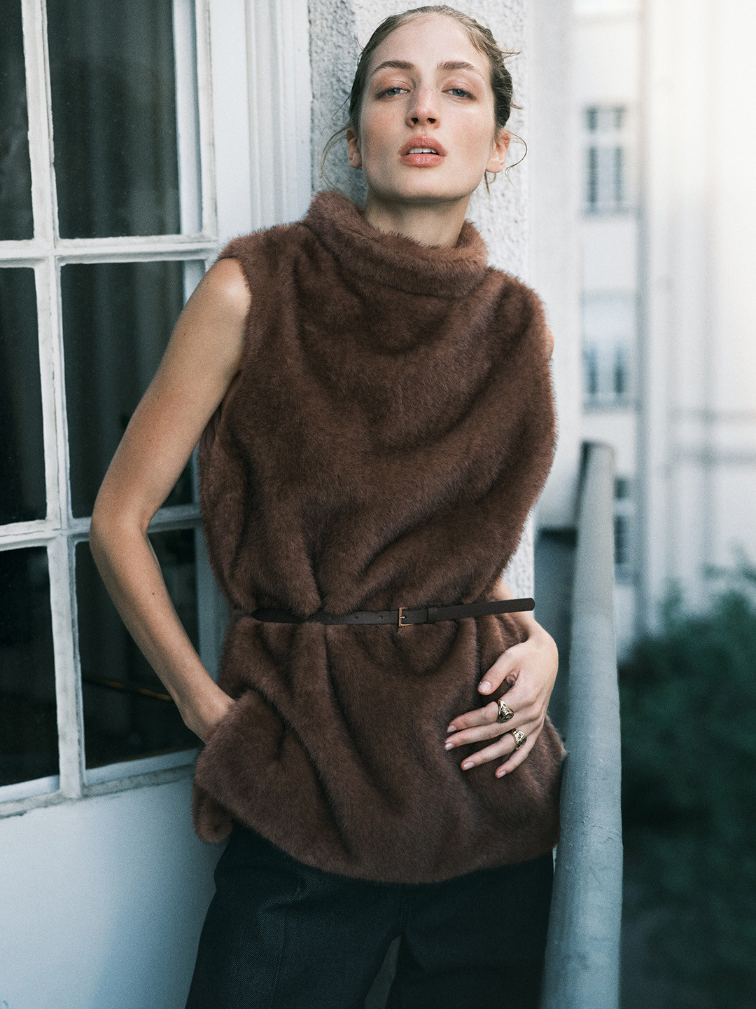 H&M Women Belted Turtleneck Top