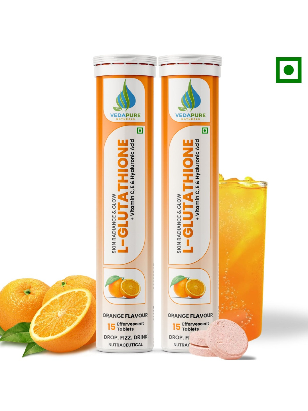 VEDAPURE Set Of 2 L-Glutathione Tablets With Vitamin C - 15 Effervescent Tablets
