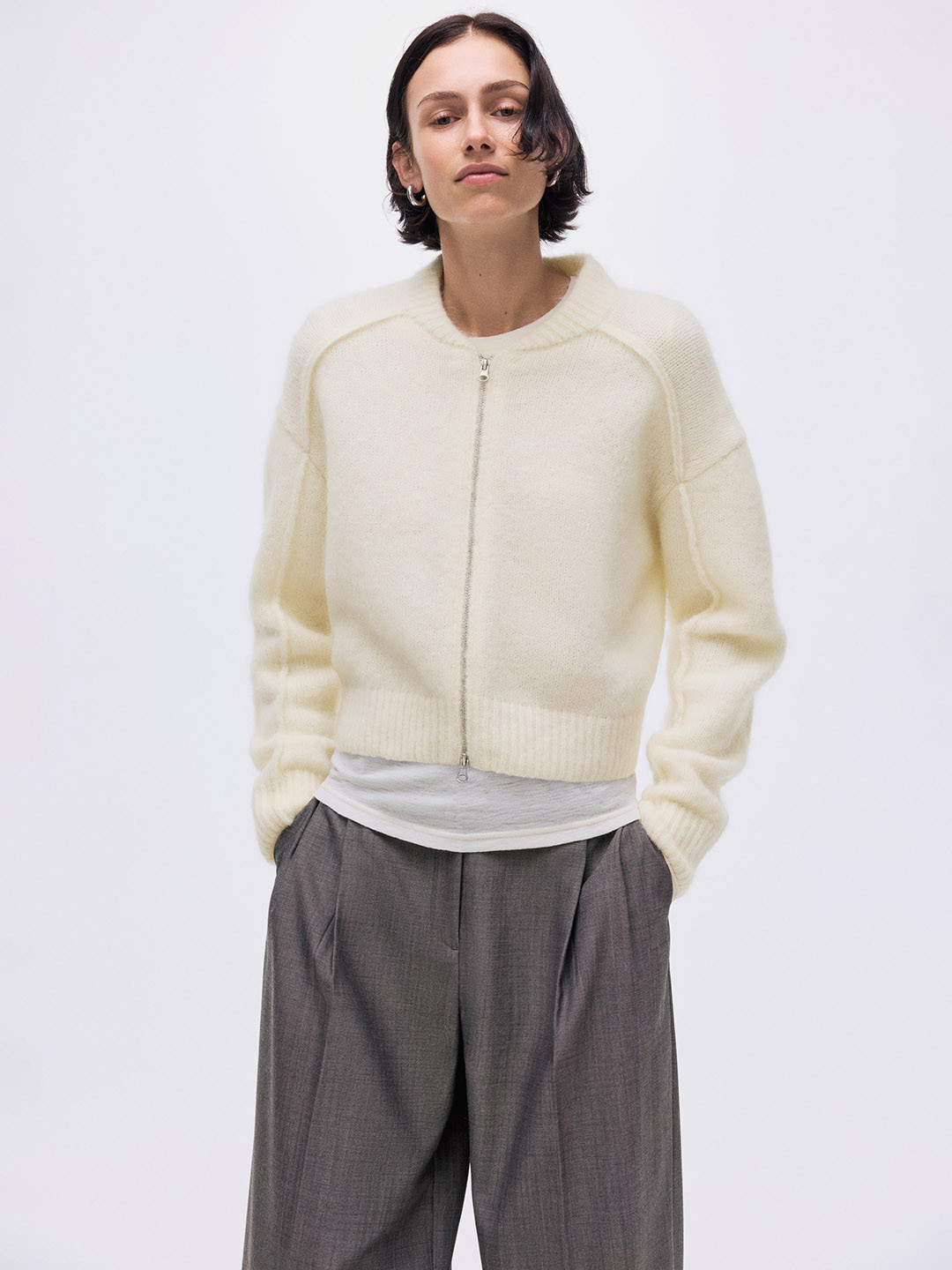 H&M Mohair Blend Zip Through Cardigan