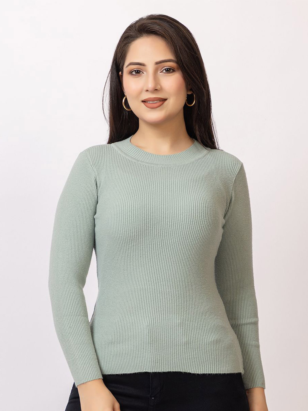 LASOON Women Ribbed Woollen Pullover