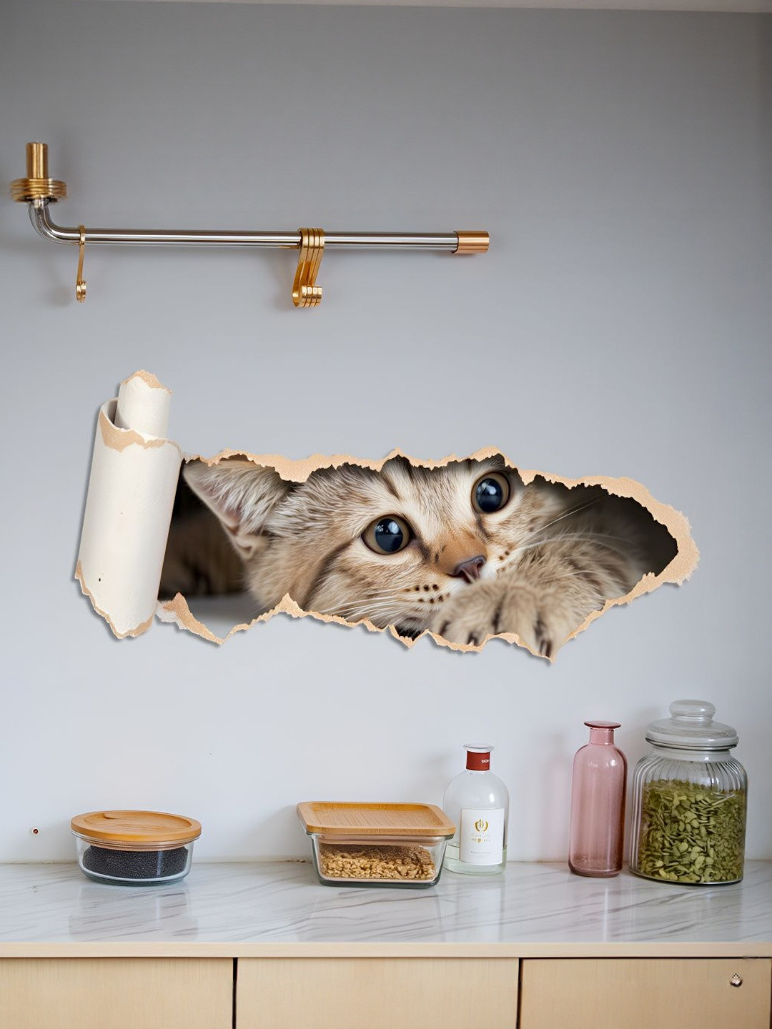 Spiaty Unisex 3D Cat Printed Waterproof Self-Adhesive Wall Sticker