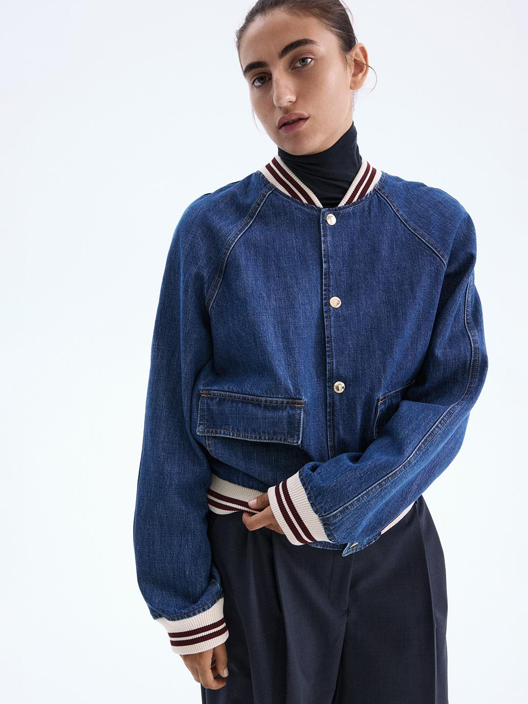 H&M Pure Cotton Denim Bomber Jacket