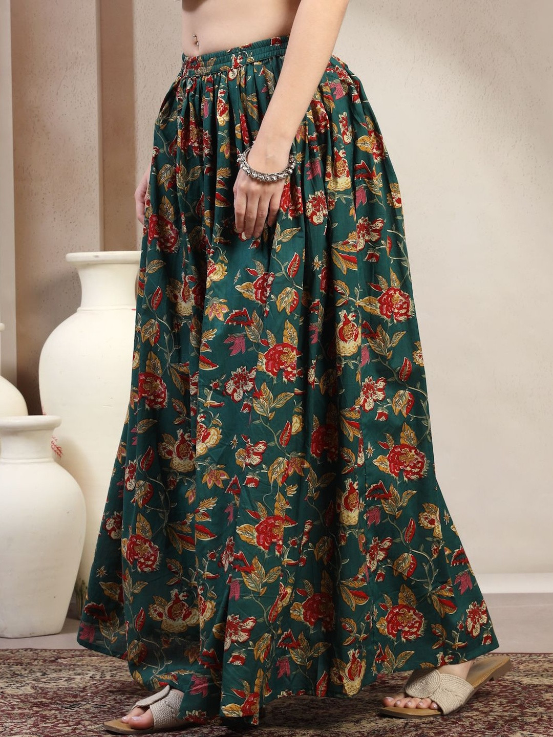 SUNEKH Women Printed Pure Cotton Flared Maxi Skirt