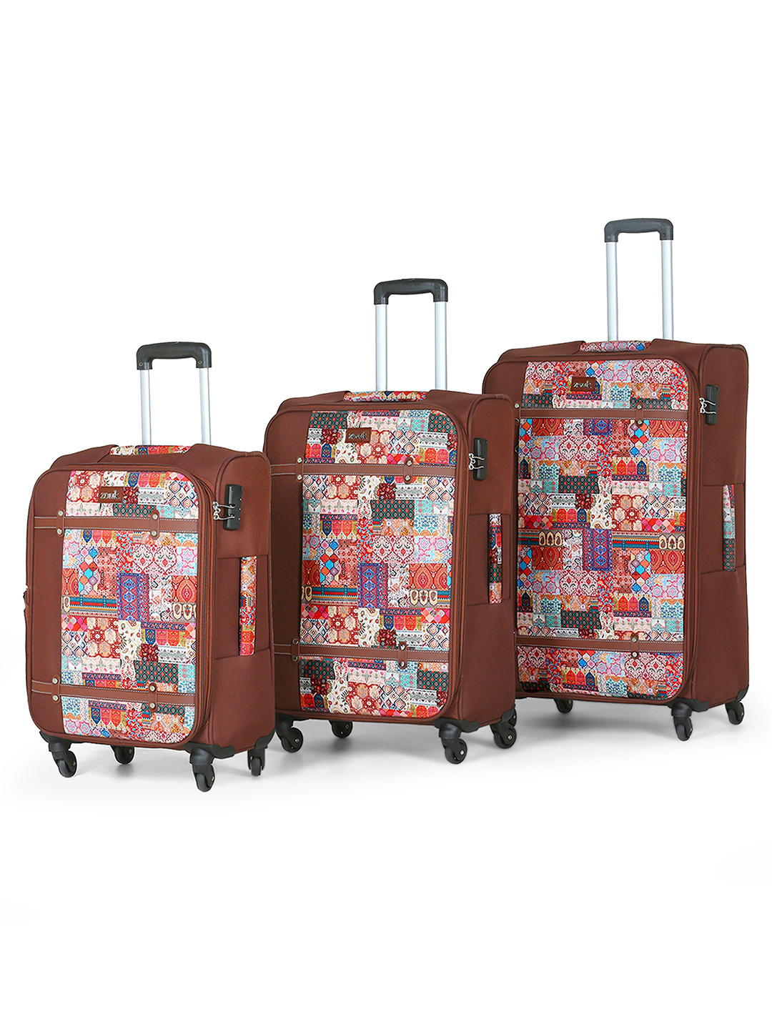 ZOUK Kutch Gamthi Set of 3 Saira Trolley Bags-Cabin, Medium & Large