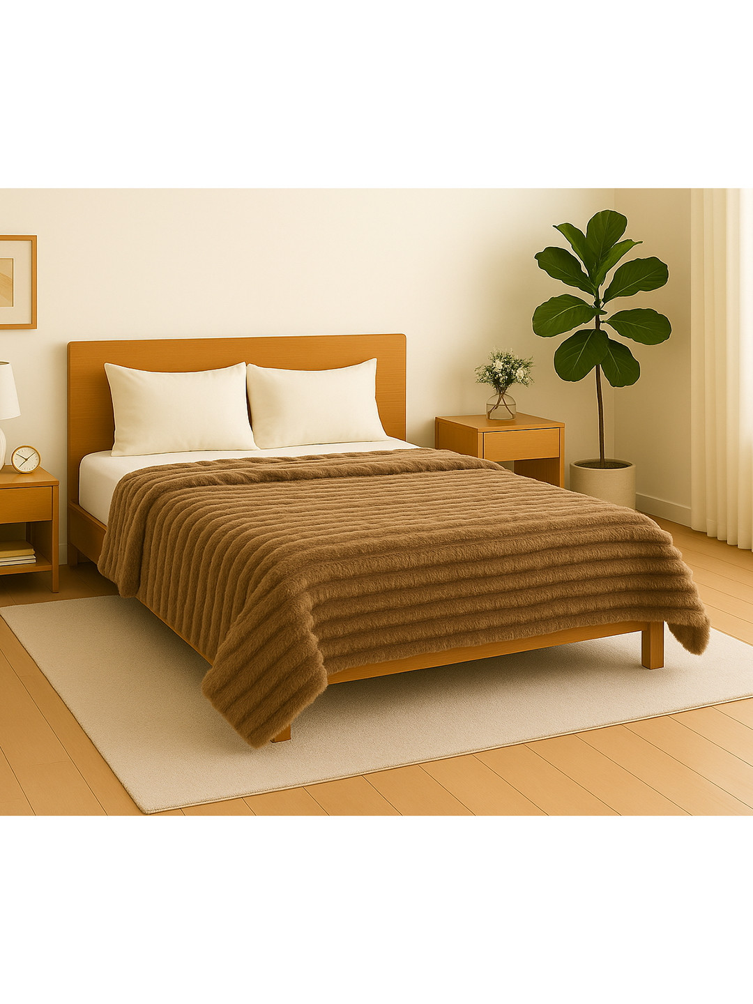 Cortina 350 GSM Mild Winter Striped Double Blanket Beige