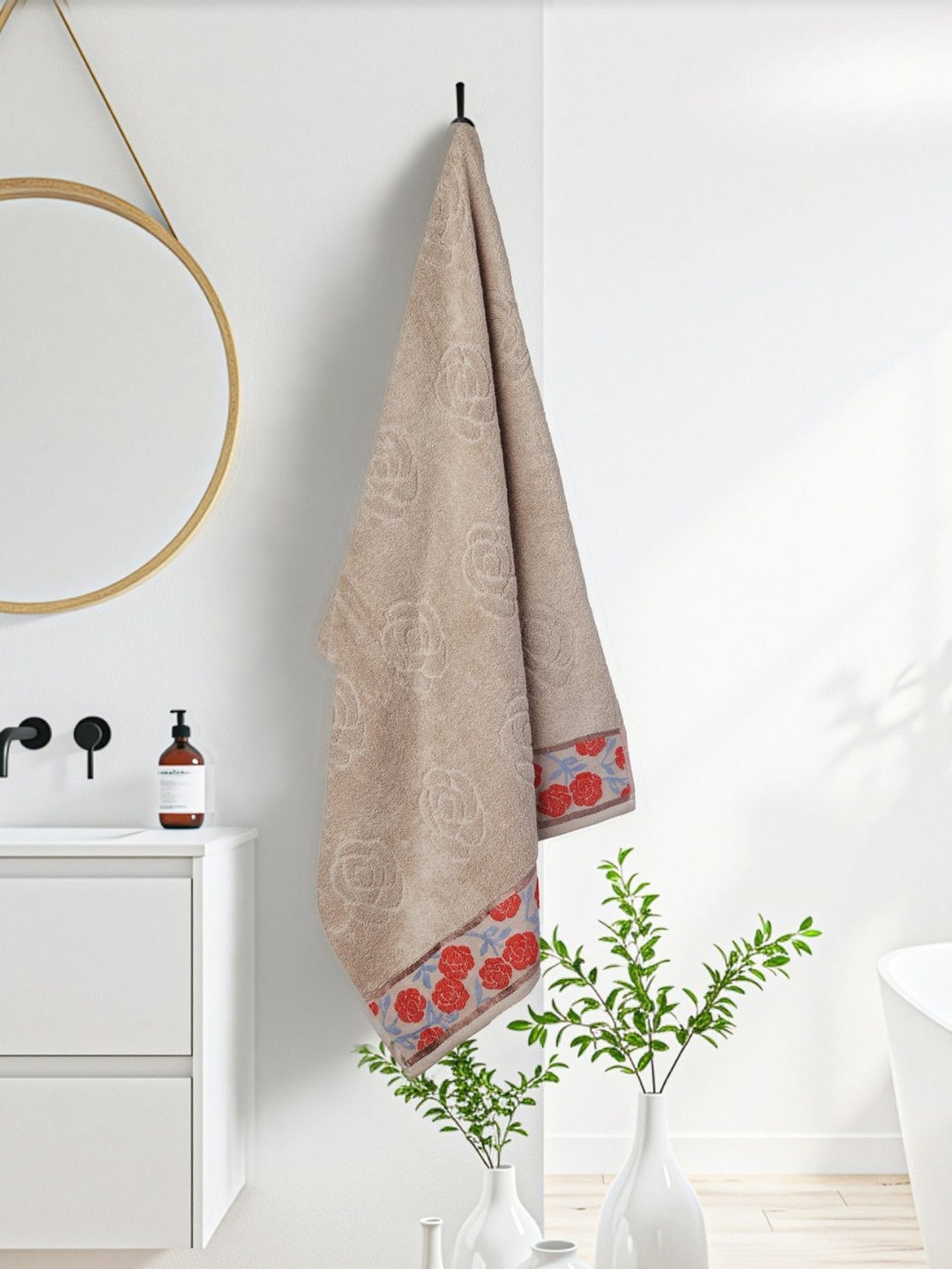 LIBERTY TOWELS Unisex Brown & Red 1 Printed 450 GSM Bath Towel