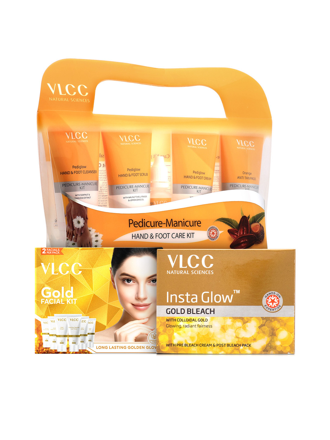 VLCC Set of Pedicure-Manicure Kit with Gold Facial Kit & Insta Glow Gold Bleach