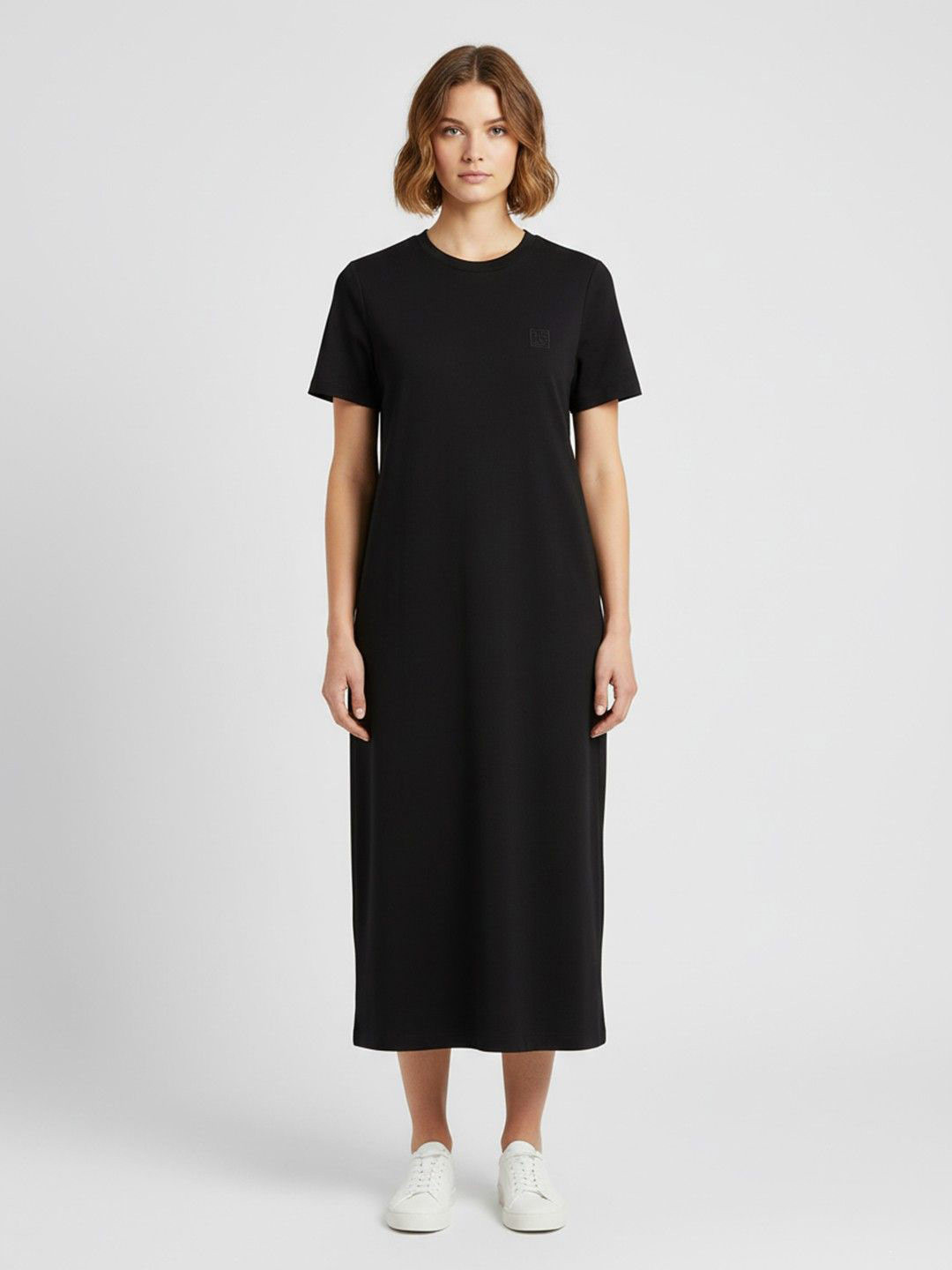 all about you Women Solid Round Neck T-shirt Midi Dress