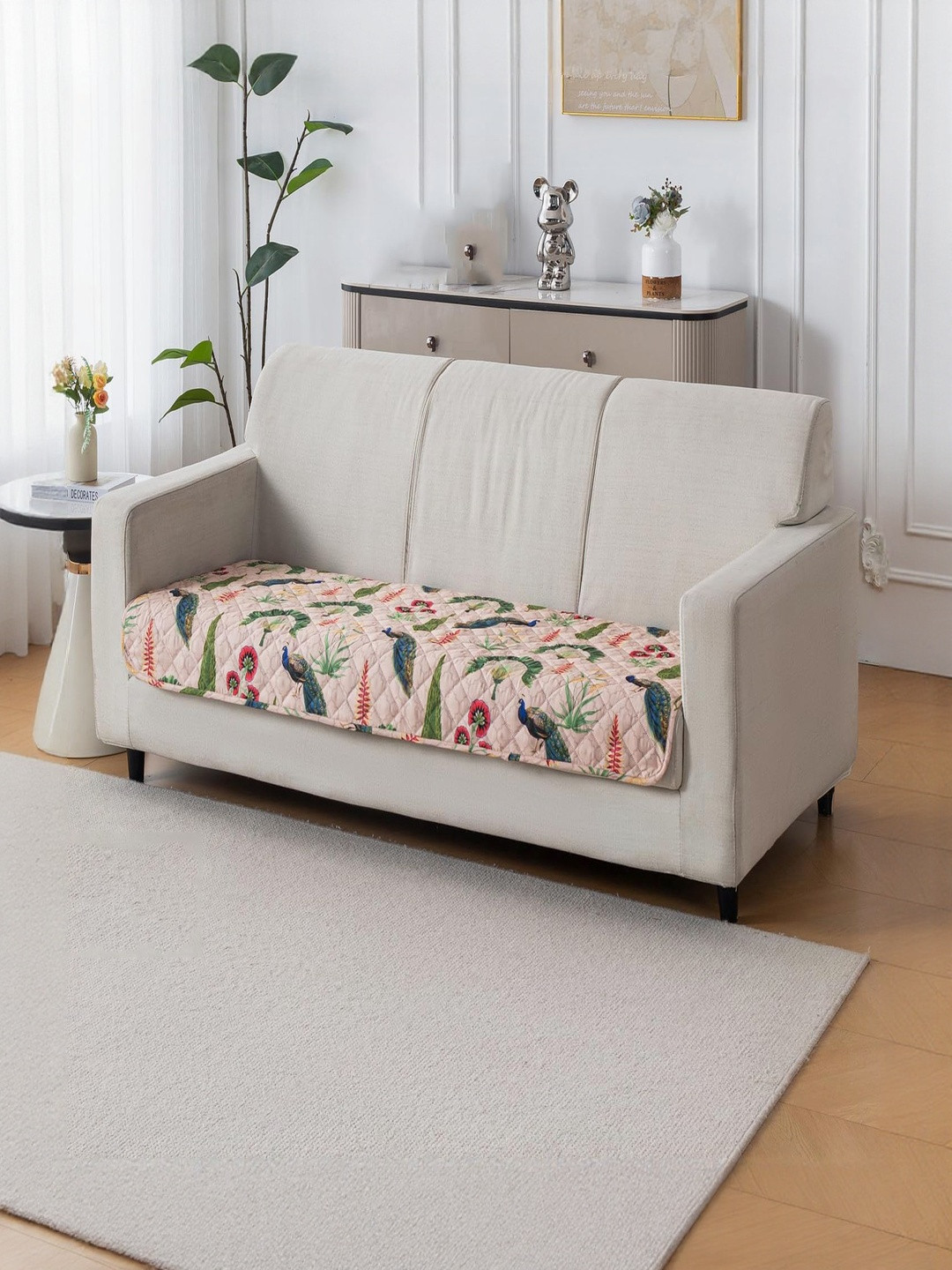 HOUSE OF QUIRK  Beige & Blue Printed Other Sofa Mat 80x150 CM