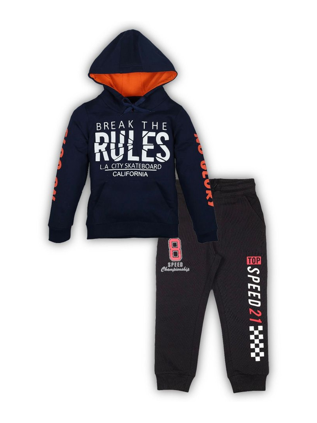 PLUM TREE Boys Printed Hooded Pure Cotton Sweatshirt With Jogger