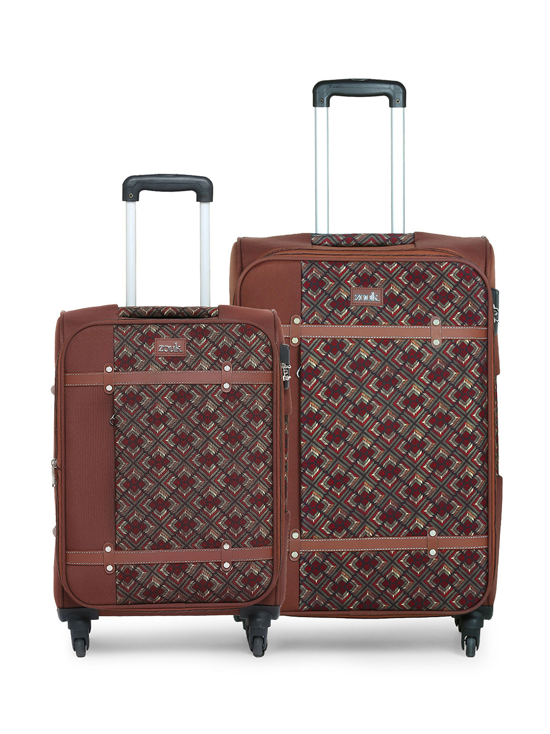 ZOUK Banaras Elegance Set of 2 Printed Cabin & Medium Saira Trolley Bags