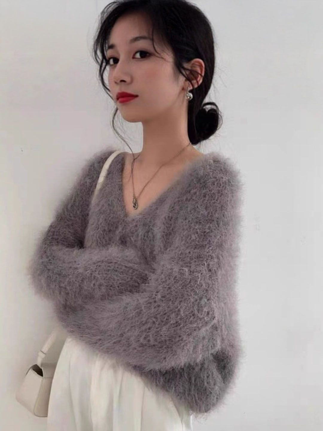 StyleCast Women Faux Far V-Neck Long Sleeves Cardigan Sweaters