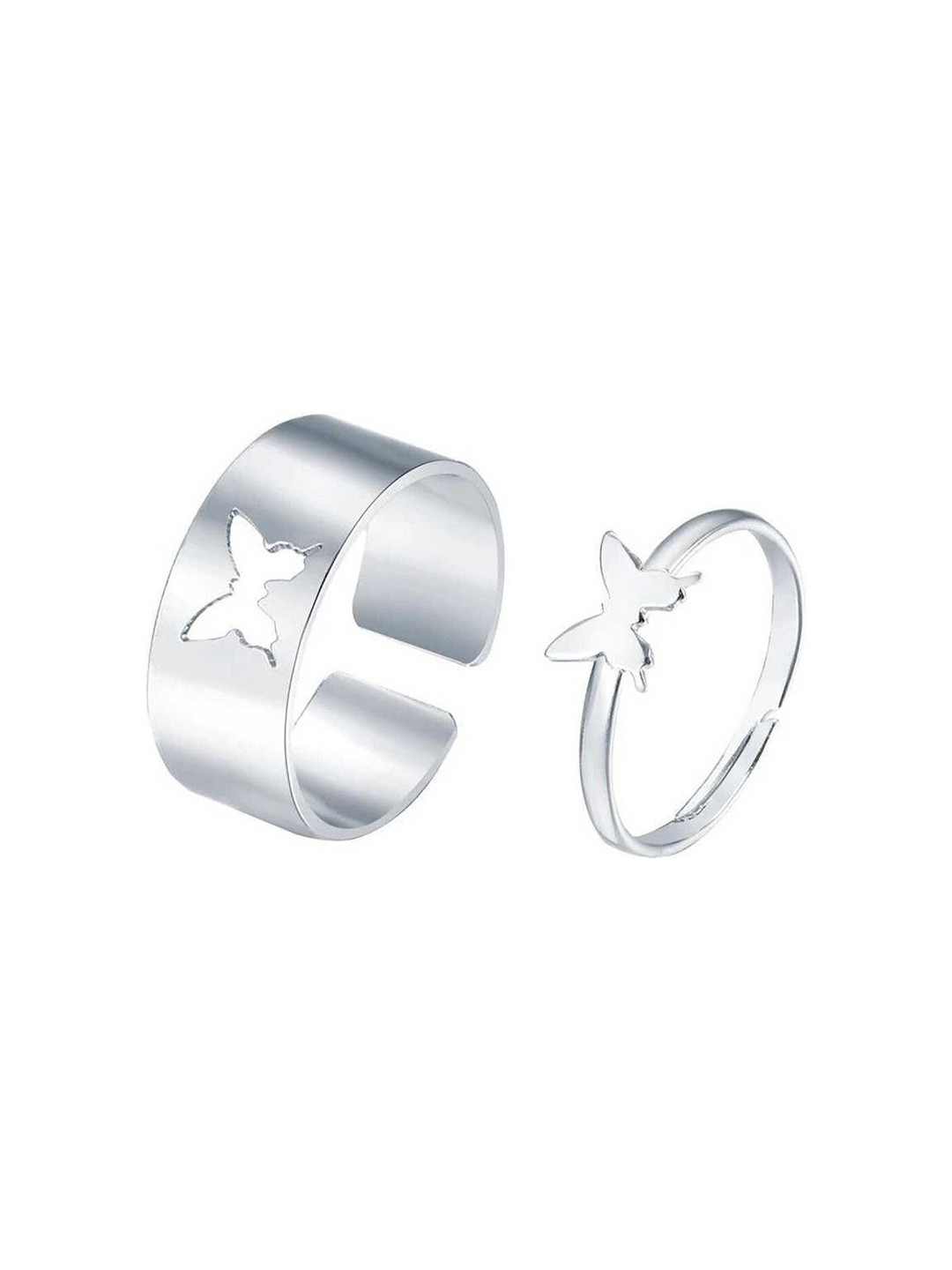 Teeragaj Set Of 2 Stainless Steel Butterfly Matching Wrap Adjustable Finger Rings
