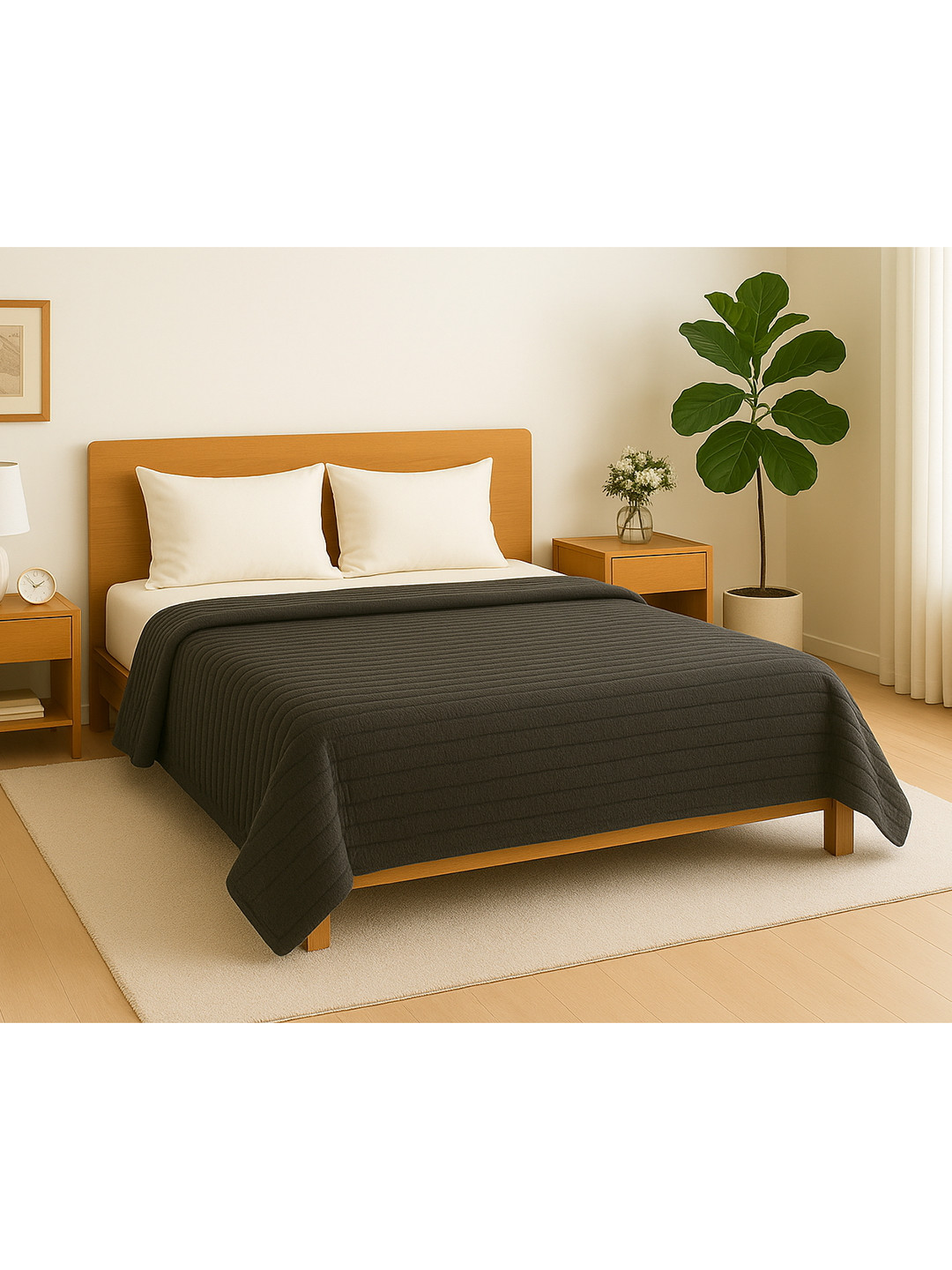 Cortina 350 GSM Mild Winter Striped Double Blanket Grey