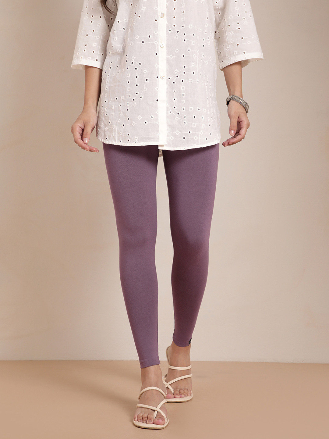 TWIN BIRDS Women Mauve Mid-Rise Ankle-Length Leggings