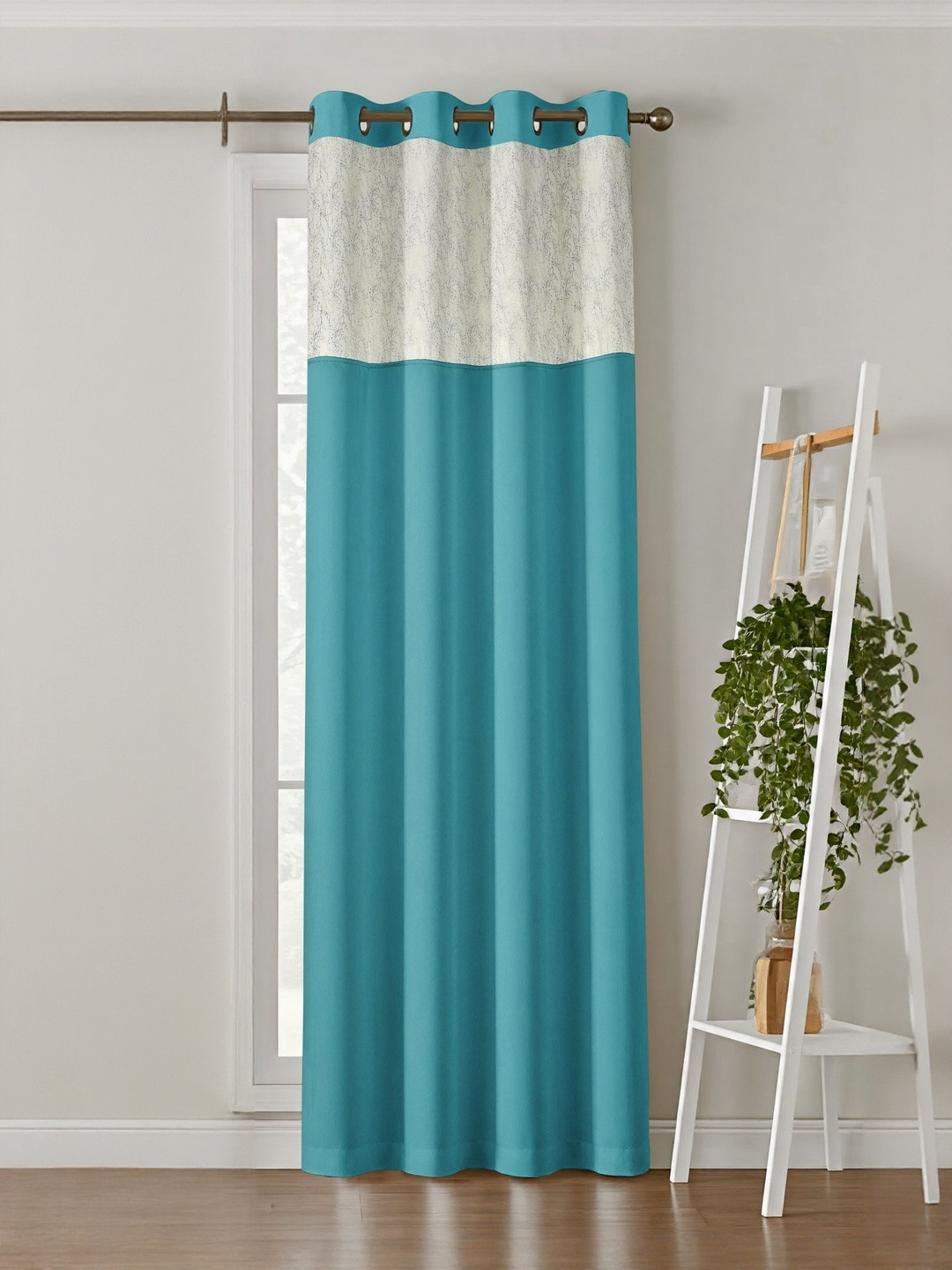 Aura Blue & White Velvet Thermal Insulated Black Out Eyelet Door Curtain
