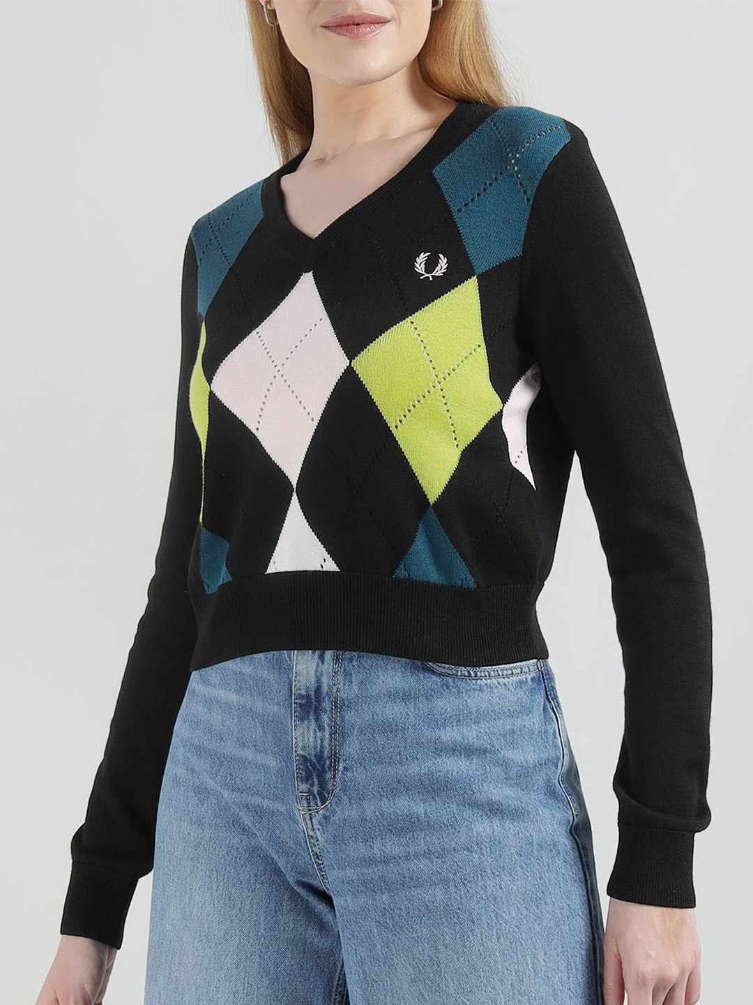 Fred Perry Women Argyle Printed Long Sleeves Woollen Pullover