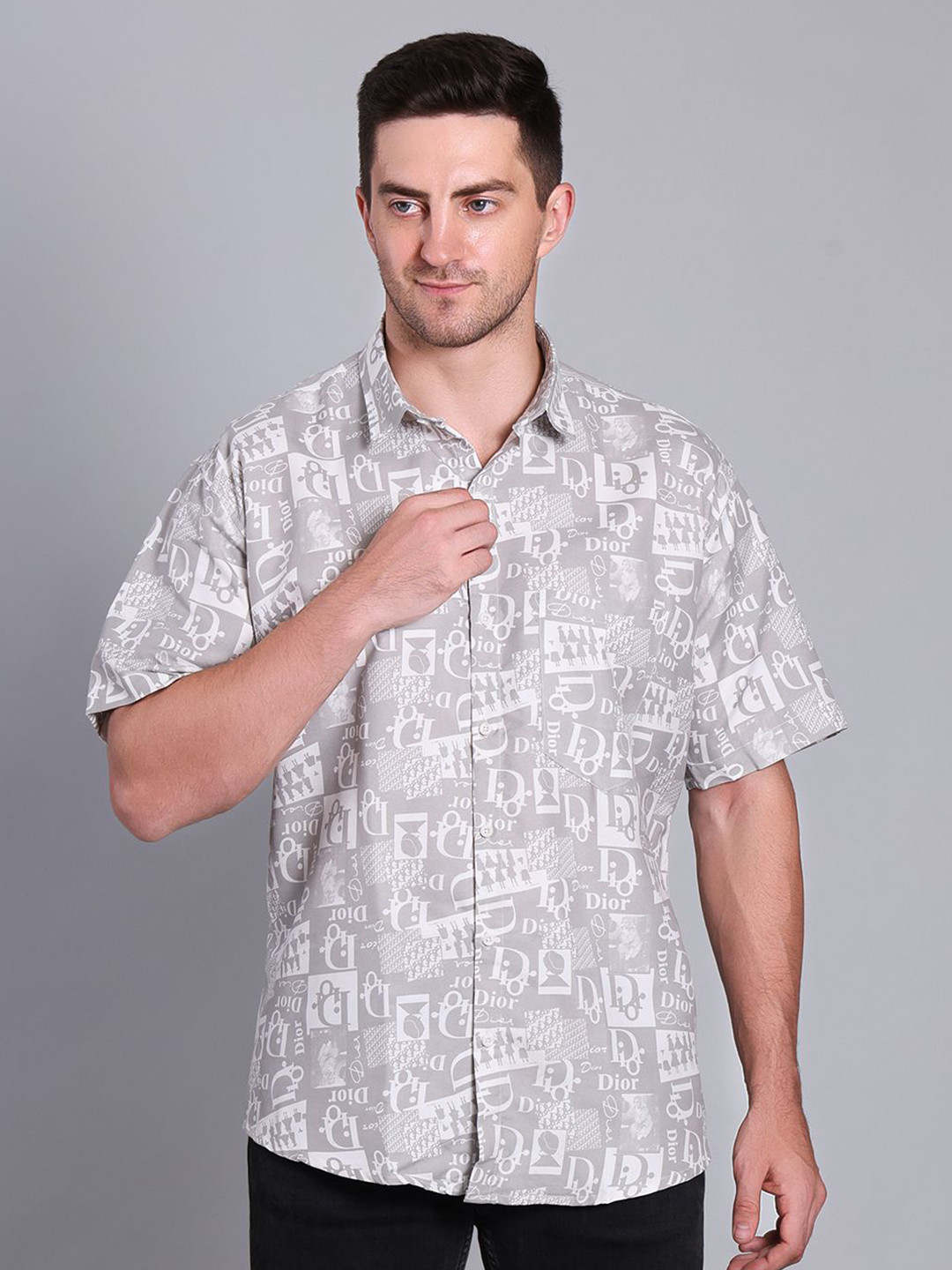 RARE CAMEL Printed  Spread Collar Short Sleeves Slim Fit Casual Shirt