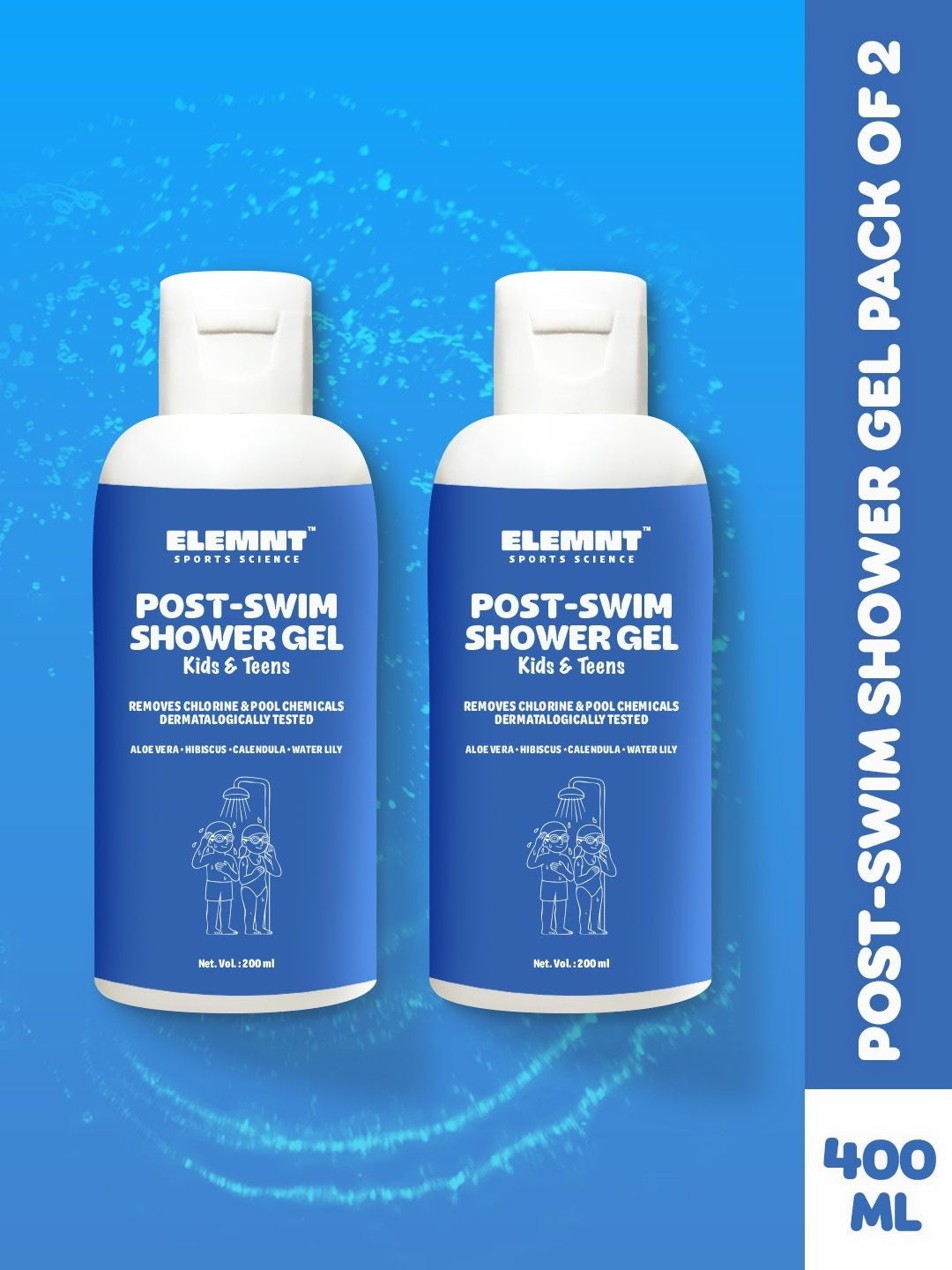 Elemnt Sports Science Pack of 2 Post Swim Shower Gel for Kids & Teens- 200 ml Each