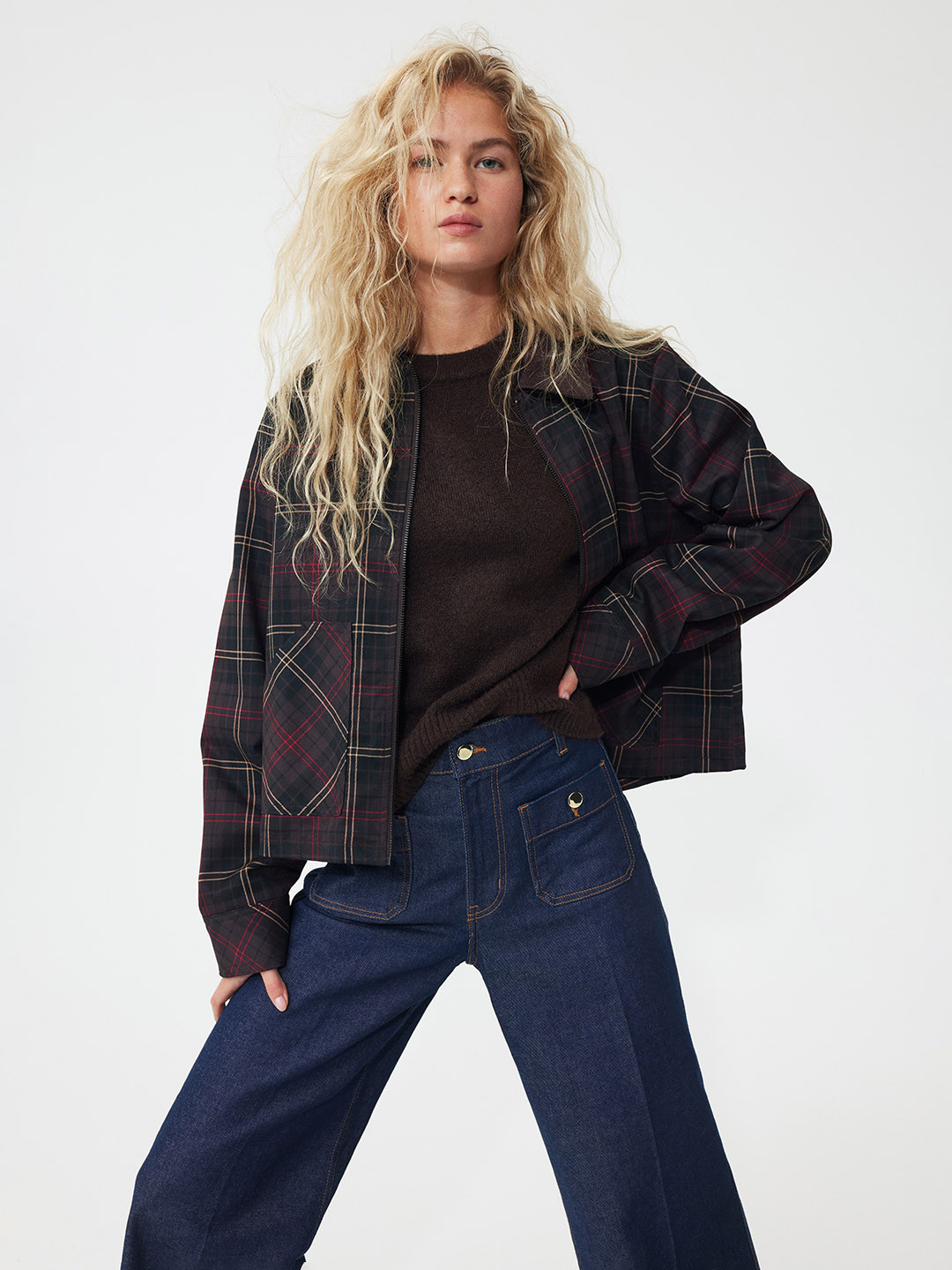 H&M Women Checked Bomber Jacket