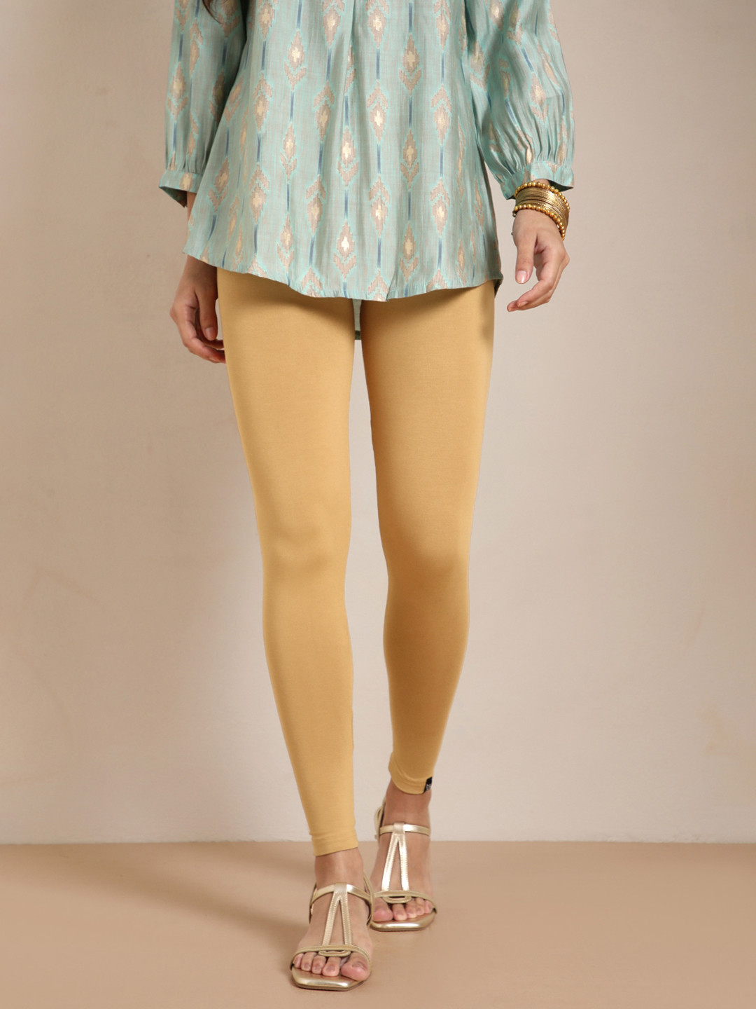 TWIN BIRDS Women Viscose Blend Solid Honey Mustard Ankle Length Legging